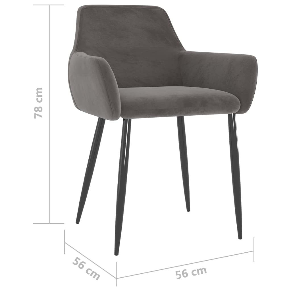 vidaXL Set of 4 Modern Dining Chairs - Dark Gray Velvet Upholstered with Metal Legs - Comfortable Seating for Dining Room, Kitchen, or Breakfast Nook - Perfect for Home, Restaurant, and Office Use