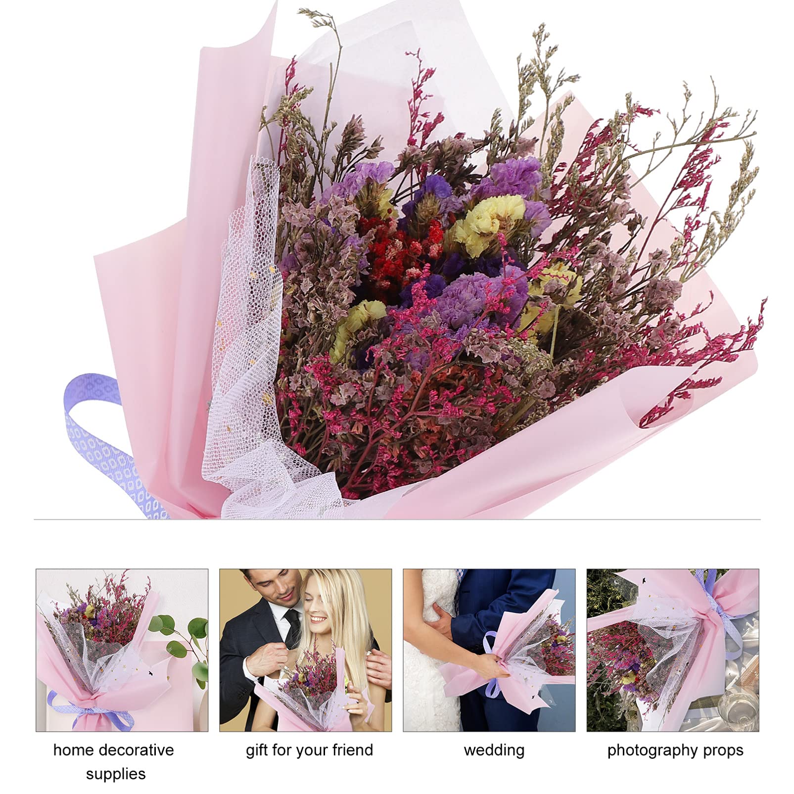 BESPORTBLE Natural Dried Flower Bouquet Set - Artificial Floral Arrangement Centerpiece with LED Lights for Home Decor, Wedding, Baby Shower & Party Decorations | Perfect for Tabletop, Mantel and Shelf Display