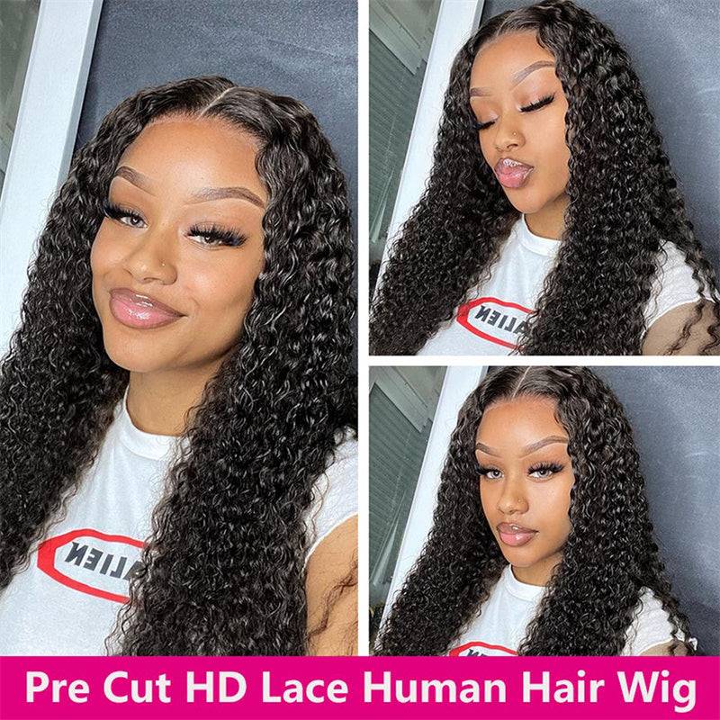 Eullair Glueless Curly Human Hair Wig 6x4 5x5 Lace Closure Wig - Pre Cut Lace, Pre Plucked Hairline, Beginner Friendly, 30s Quick Install - Perfect for Daily Wear, Parties & Cosplay