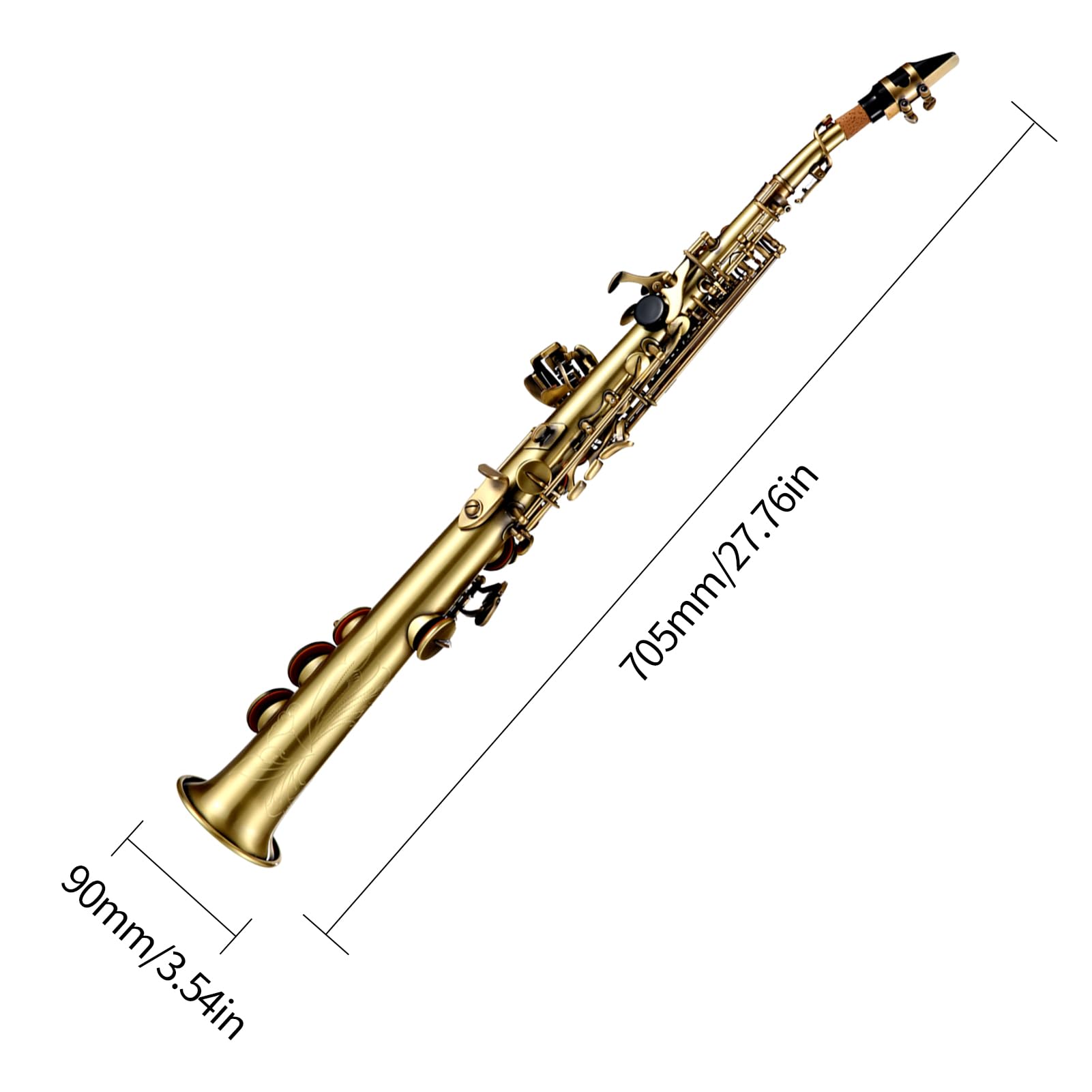 Professional Bb Soprano Saxophone - Straight Brass Woodwind Instrument with Nickel Plating, Carved Pattern, Carrying Case, Mouthpiece & Reed Cleaning Kit | Perfect for Jazz Bands, School Performances & Solo Practice