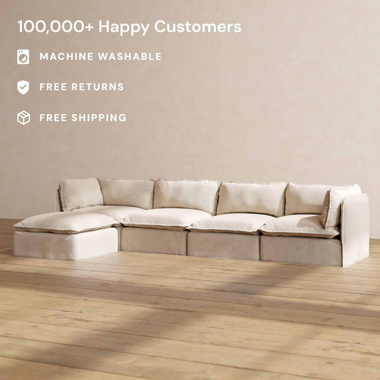 Premium Modular Performance 4-Seater Sectional Sofa in Oatmeal Fabric | Luxe Blend for Living Room, Family Room & Home Theater Comfort