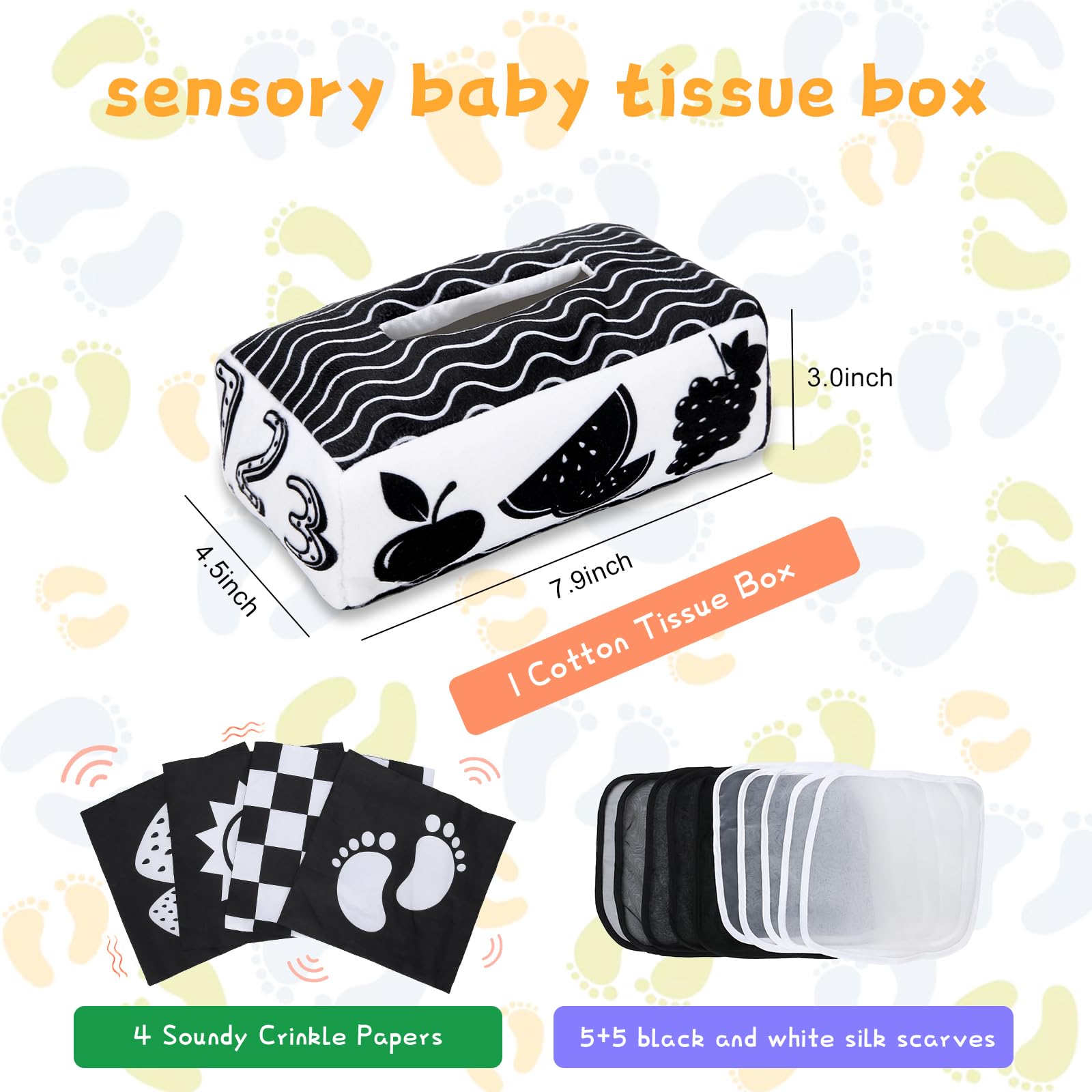 High Contrast Black and White Baby Tissue Box Toy - Montessori Sensory Toy for Newborns 0-3 Months - Stimulating Visual Development for Infants - Perfect for Tummy Time & Early Learning Play
