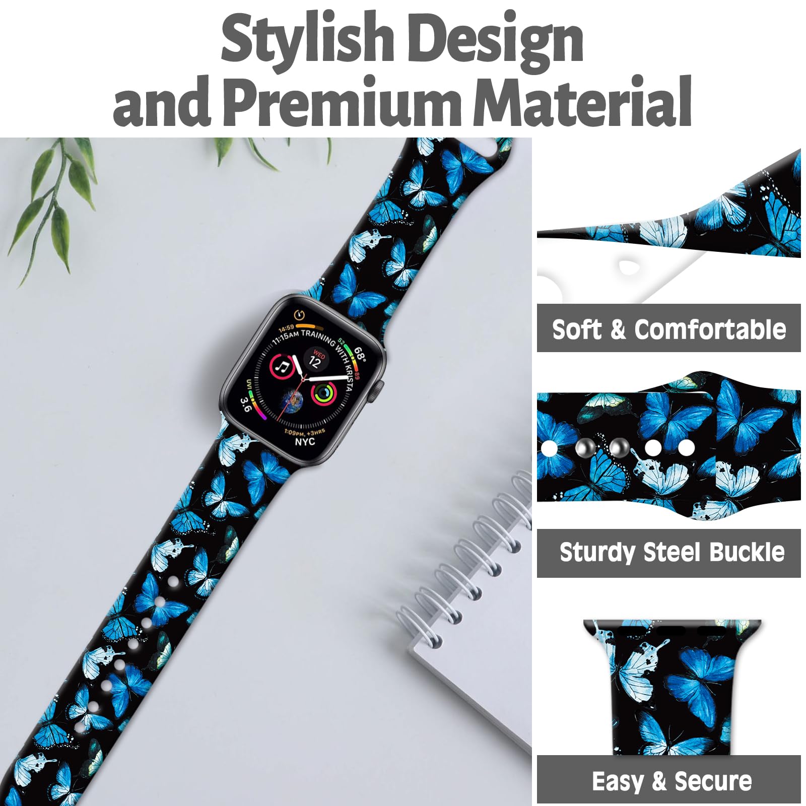 Fashionable Soft Silicone Watch Bands for Apple Watch 38mm 40mm 41mm - Adjustable Replacement Straps Compatible with iWatch Series 7/6/5/4/3/2/1/SE - Perfect for Women & Girls' Workouts, Running & Daily Wear