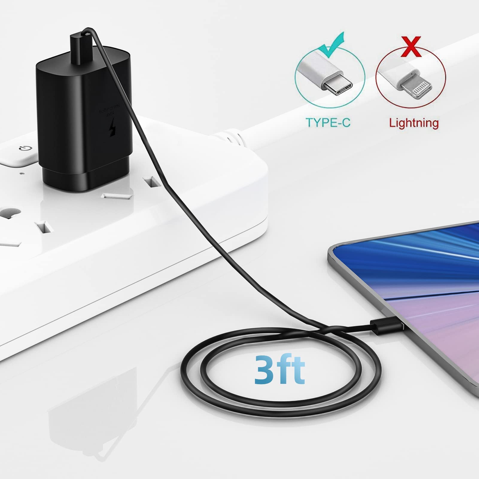 25W Fast Charging USB C Wall Charger & Cable (2-Pack) - PD Compatible with Samsung Galaxy S21/S20/S10/S9/S8/Note, LG, Android Phones - Quick Charge for Home, Office, Travel