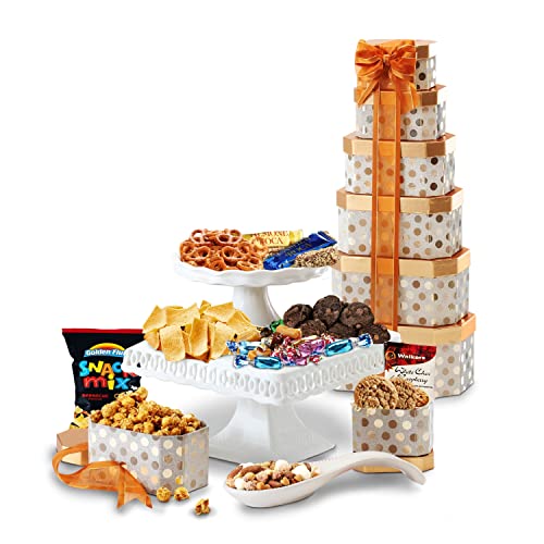 Gourmet Food Gift Tower Snack Basket - Premium Assorted Treats for Women, Men & Families | Holiday, Thank You, Corporate & Get Well Gifts | Perfect for Birthdays, College Care Packages & Special Occasions