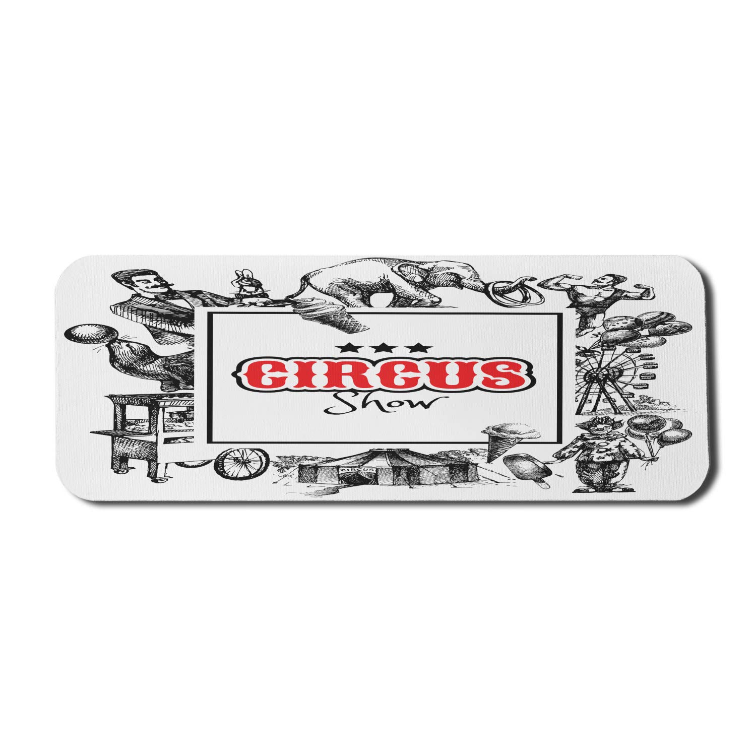 Ambesonne Vintage Computer Mouse Pad - Circus Show Logo with Magician Elephant Sketch Art, Non-Slip Rubber Gaming Mousepad (31