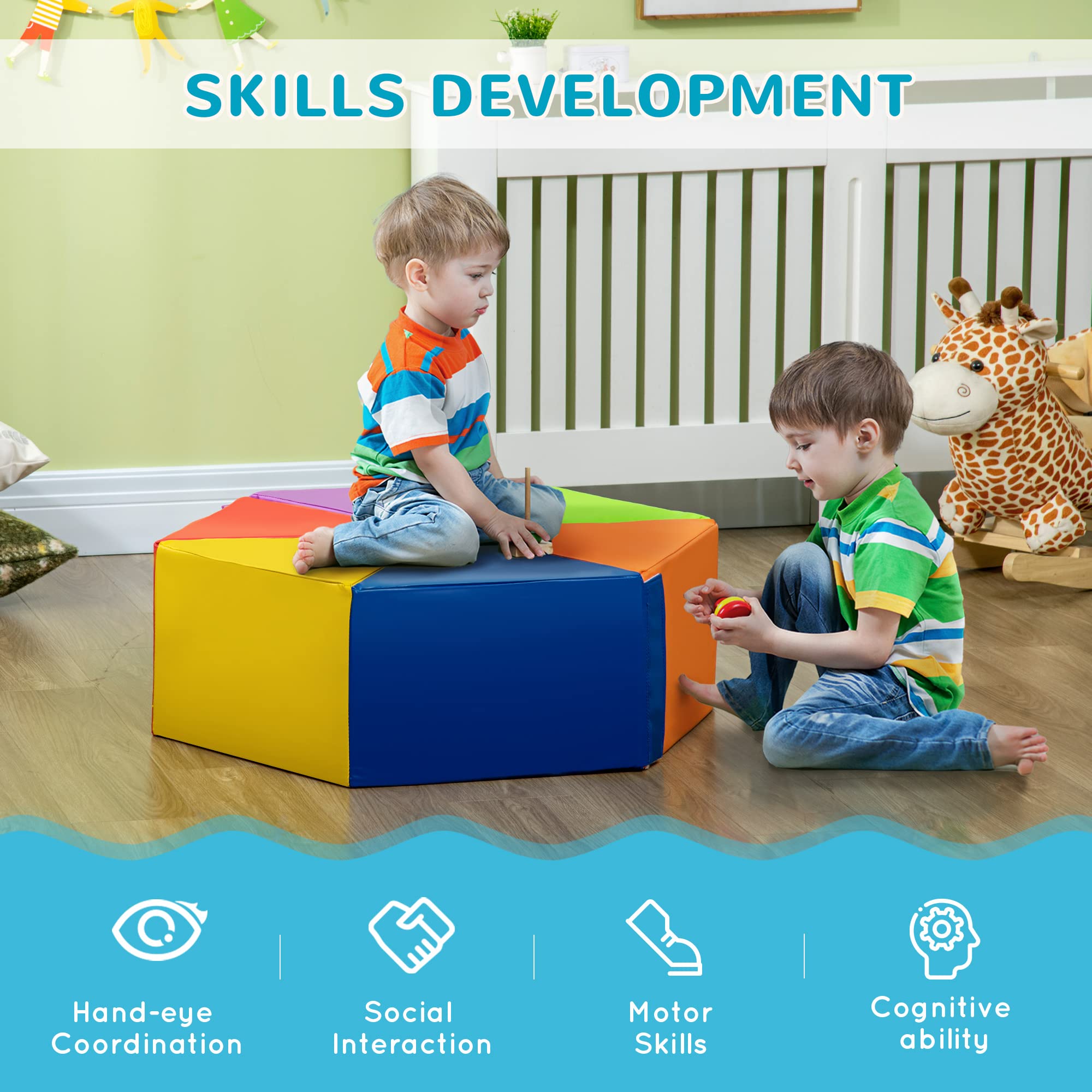 Qaba 6-Piece Rearrangeable Foam Playset for Toddlers - Soft Baby Play Equipment for Shape Discovery & Creativity - Easy-to-Clean Educational Toy for 12-24 Month Old Boys & Girls - Perfect for Nursery, Daycare & Indoor Playtime