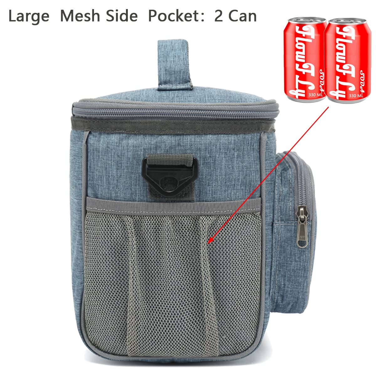 FlowFly Insulated Reusable Lunch Bag for Adults - Large Lunch Box with Adjustable Shoulder Strap, Front Zipper Pocket & Dual Mesh Side Pockets - Perfect for Work, School, Picnics & Outdoor Activities - Navy Blue