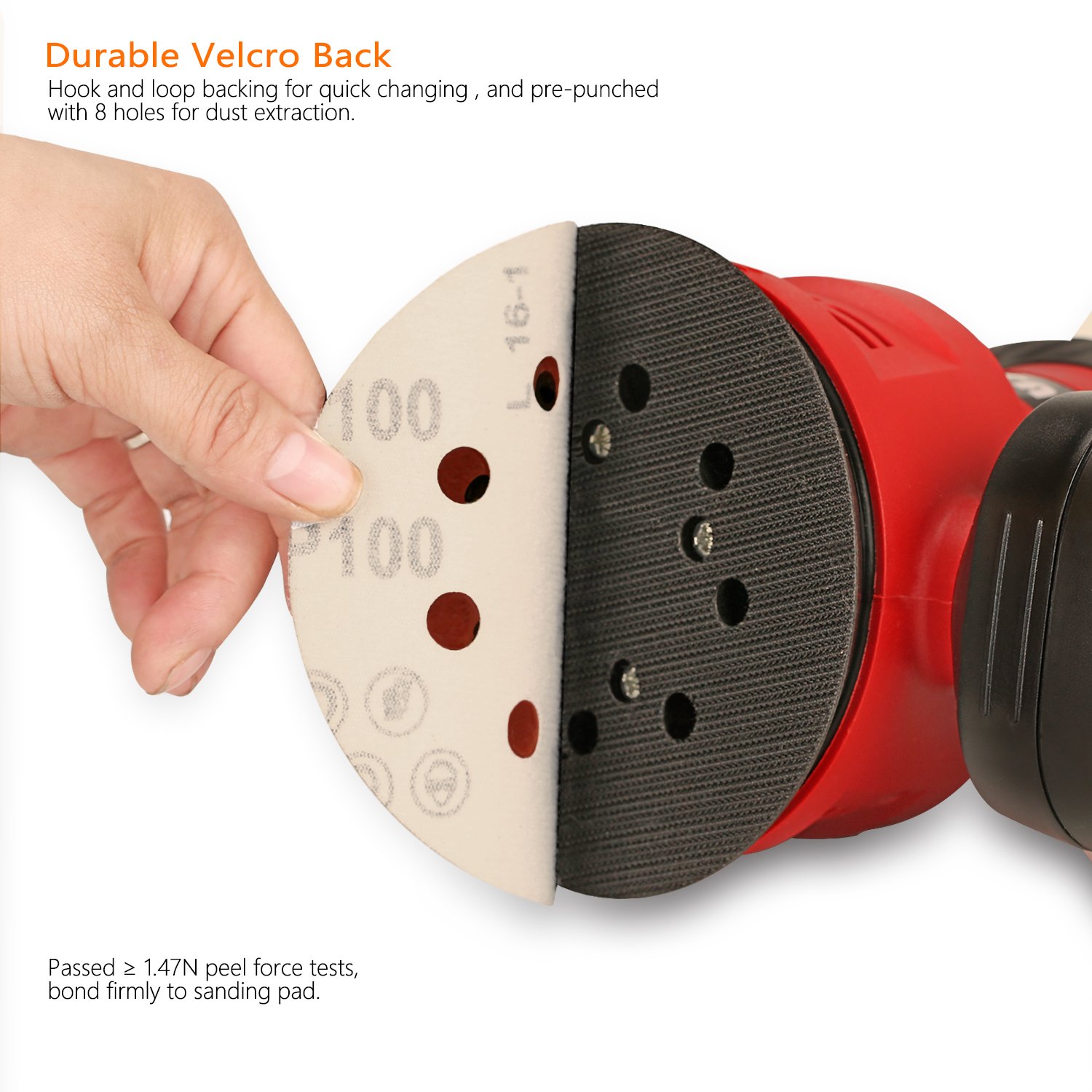 SPTA 100-Piece 125mm Sanding Discs Set - 40/80/120/180/320/400/600/800/1500/2000 Grit Velcro Sandpaper for Random Orbital Sanders with 8 Holes - Perfect for Woodworking, Metal Polishing & Automotive Surface Preparation