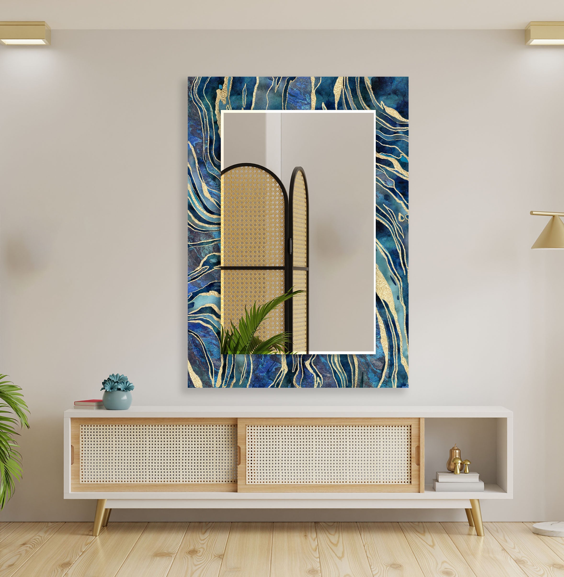 Stylish Blue & Navy Blue Wall Mirror - Modern Decorative Home Accent for Living Room, Bedroom, or Bathroom