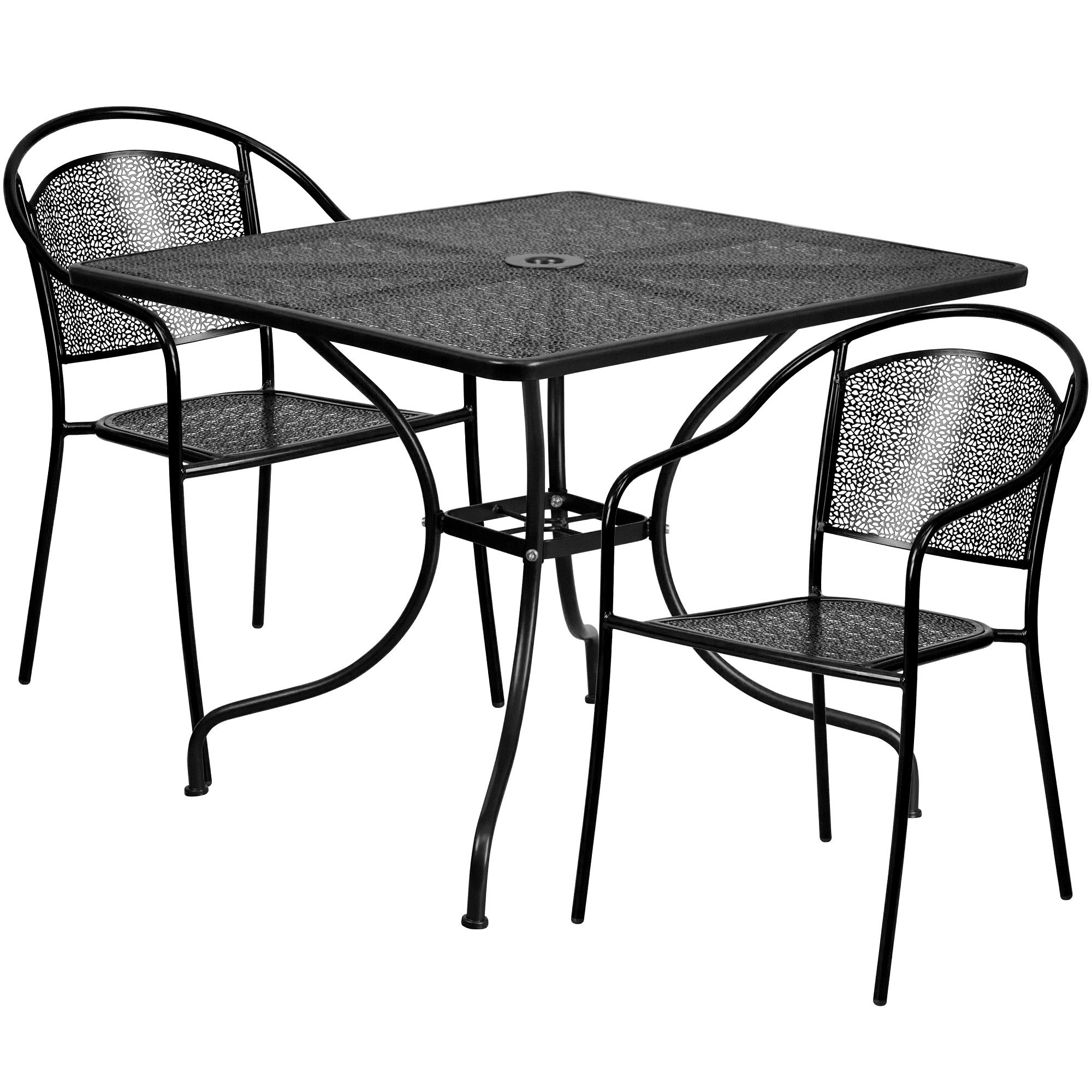 F&F 3-Piece Black Square Steel Patio Dining Set - Indoor/Outdoor Table with 2 Round Back Chairs for Garden, Balcony & Backyard Relaxation