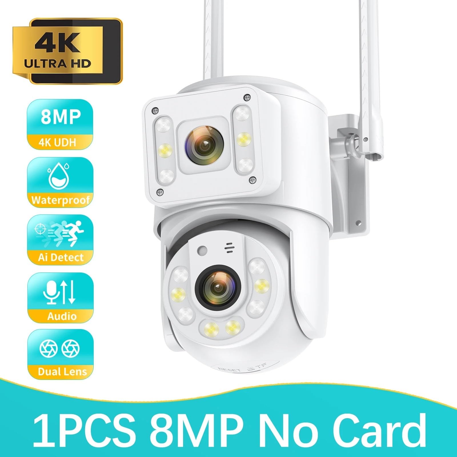 JOLIANE 8MP Dual Lens PTZ Outdoor Security Camera with Human Detection Tracking, Waterproof, Full Color Night Vision - Ideal for Home Surveillance & Property Protection (1PCS 8MP Camera)