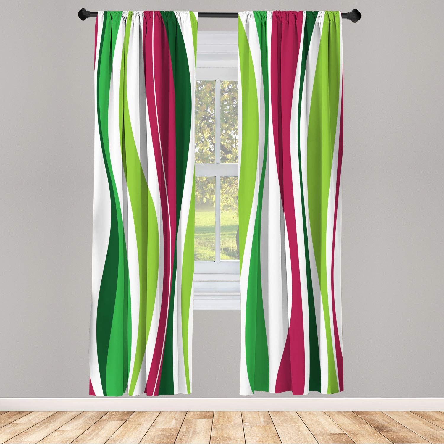 Ambesonne Vintage Window Curtains - Retro Stripes Abstract Print, Lightweight Decorative 2-Panel Set with Rod Pocket, 28