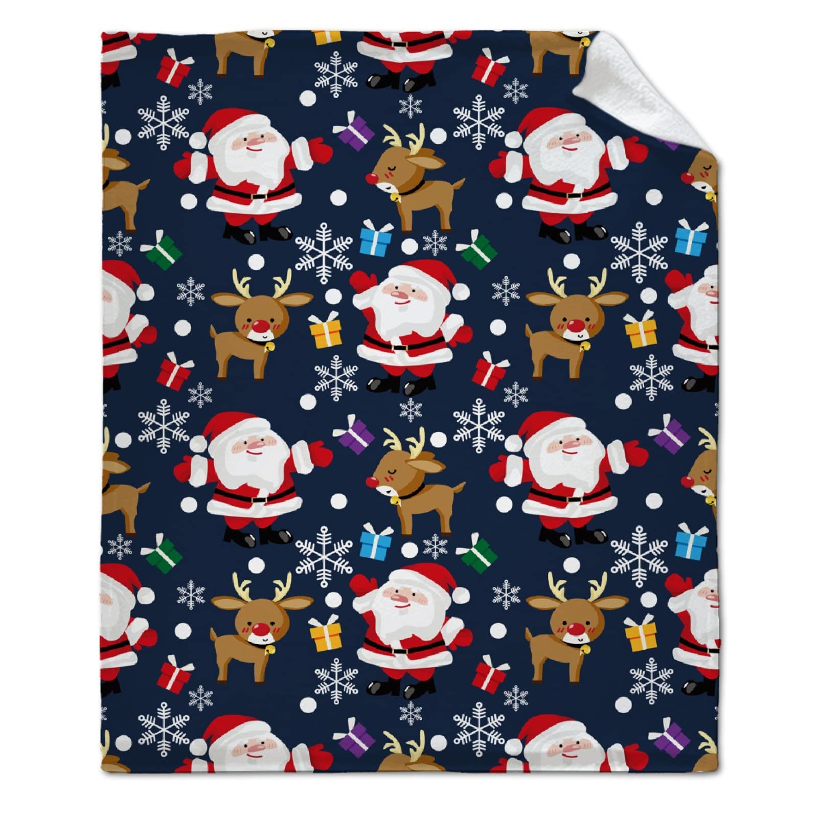 Christmas Santa Claus Snowflake Plush Fleece Throw Blanket - Ultra Soft Microfiber All Season Blanket for Bed, Couch & Sofa (60x50 inches) - Perfect for Teens, Winter Decor & Cozy Family Movie Nights