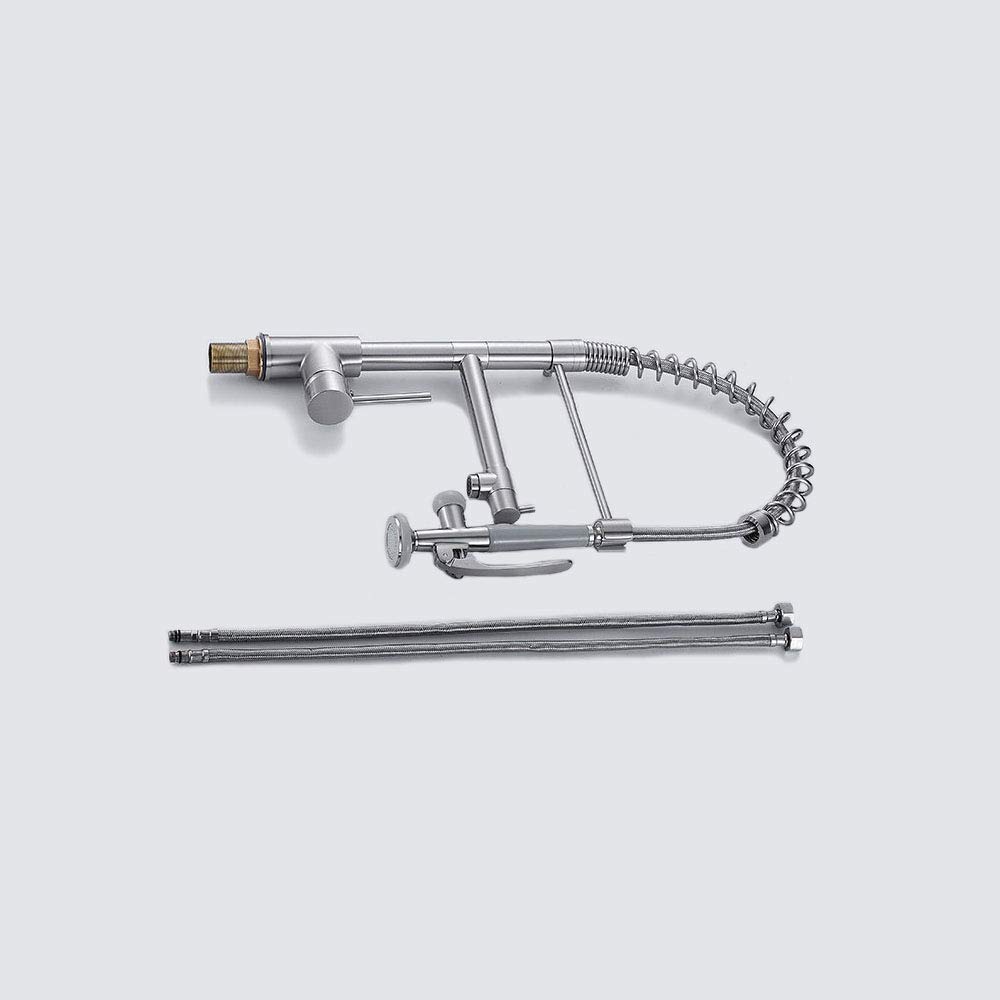 Modern Commercial Lead-Free Solid Brass Kitchen Sink Faucet - Single Handle Spring Pull Down Sprayer in Brushed Nickel (FC1011A) - Perfect for Restaurants, Home Kitchens & RV Use