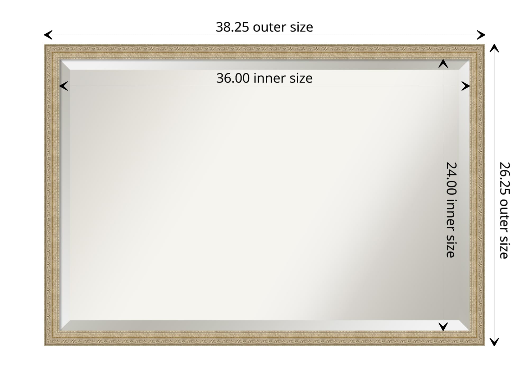 Amanti Art 26x38 Inch Champagne Wall Mirror - Large Traditional Frame with Beveled Edge for Bathroom & Living Room Decor - Hangs Horizontally or Vertically - Perfect for Vanity, Entryway, and Bedroom Accent Wall
