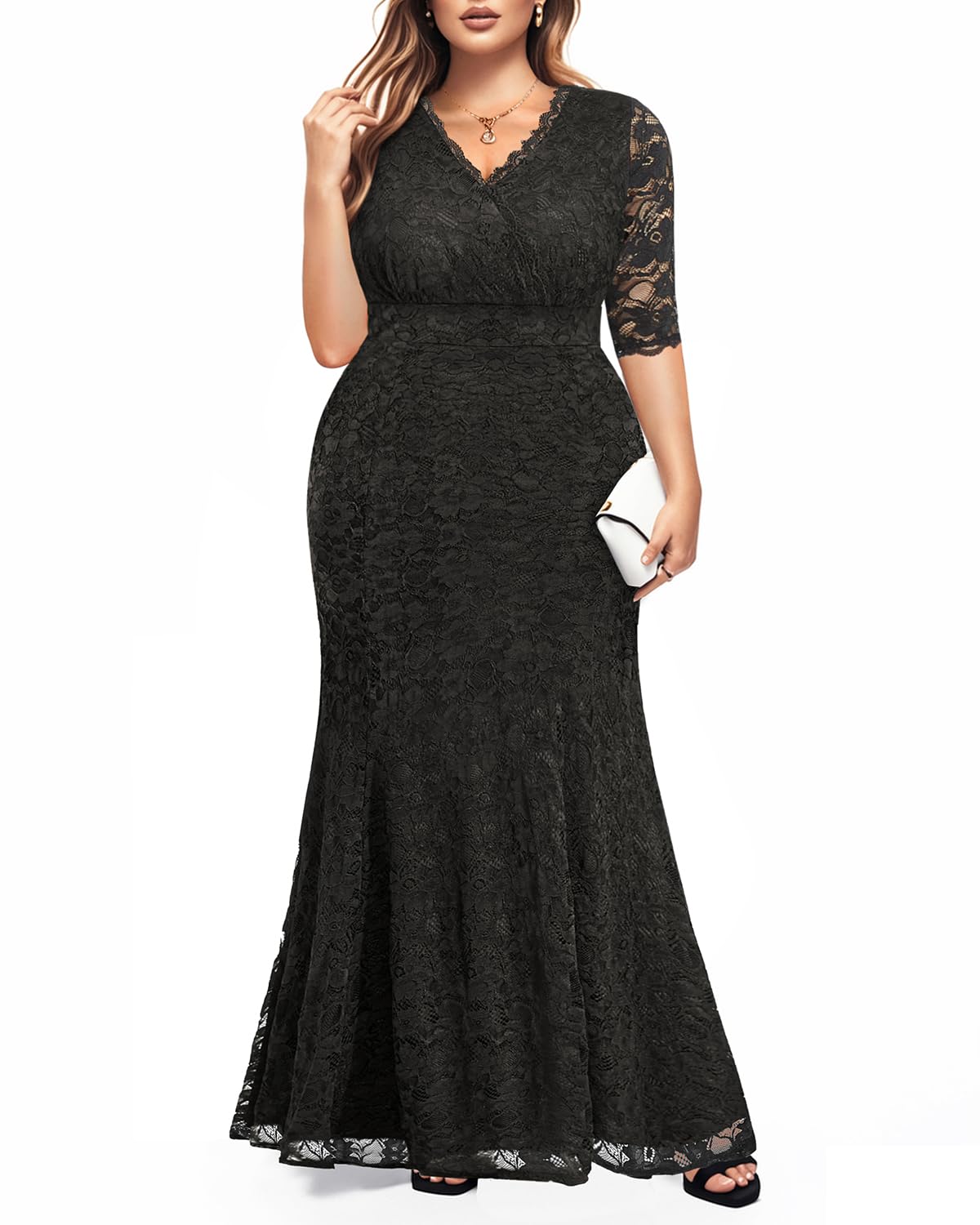 Plus Size Wedding Dresses for Bride - Elegant Mermaid Lace Gown with Wrap Neck for Formal Evening & Bridal Events | Perfect for Beach Weddings, Vow Renewals & Romantic Photoshoots