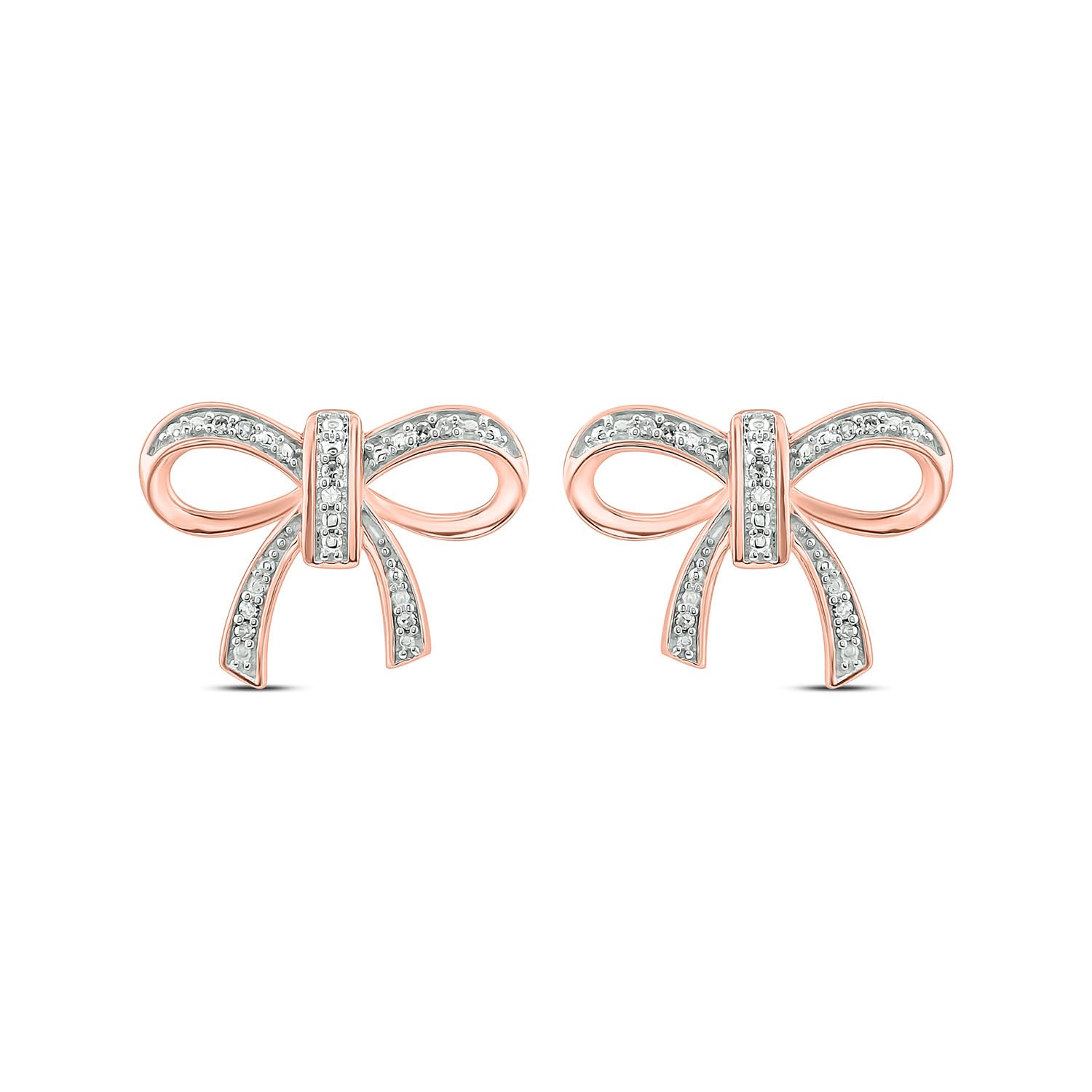 Diamond Ribbon Bow Earrings for Women - Small Bowknot Stud Earrings with Diamond Accents in 14K Yellow Gold Plated, Rose Gold Plated or 925 Sterling Silver - Perfect for Weddings, Parties & Everyday Elegance