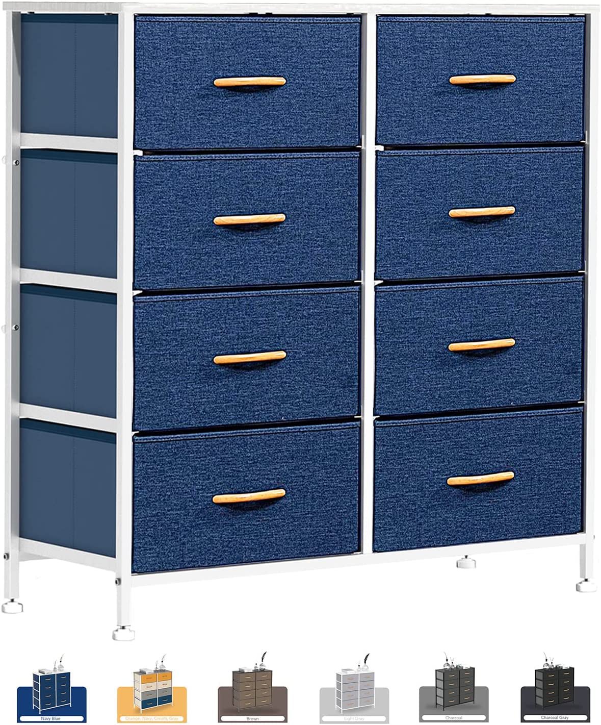 WAYTRIM 8-Drawer Dresser for Bedroom - Tall Wide Storage Organizer with Sturdy Steel Frame & Wooden Top - Navy Blue - Perfect for Closet, Living Room, Hallway & Dormitory Organization