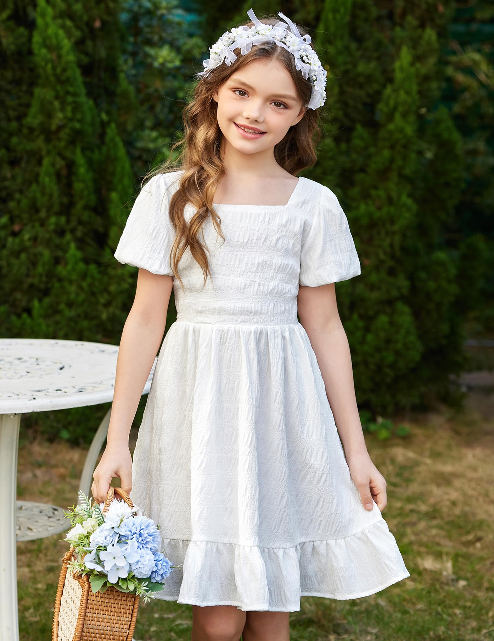 Arshiner Girls Backless Summer Dress - Short Sleeve Square Neck Ruffle Hem Elegant Party Dress for Kids | Perfect for Birthday, Wedding & Special Occasions
