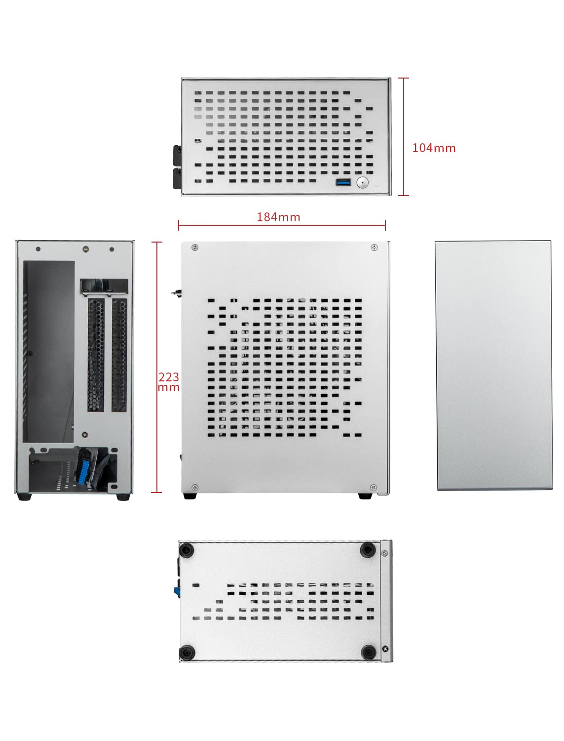 JOYJOM Aluminum Mini ITX PC Case - Compact SFF Gaming Case with PCIe Riser, Supports GPU Graphics Card (Silver) - Perfect for Small Space Gaming Setups & Home Theater PCs
