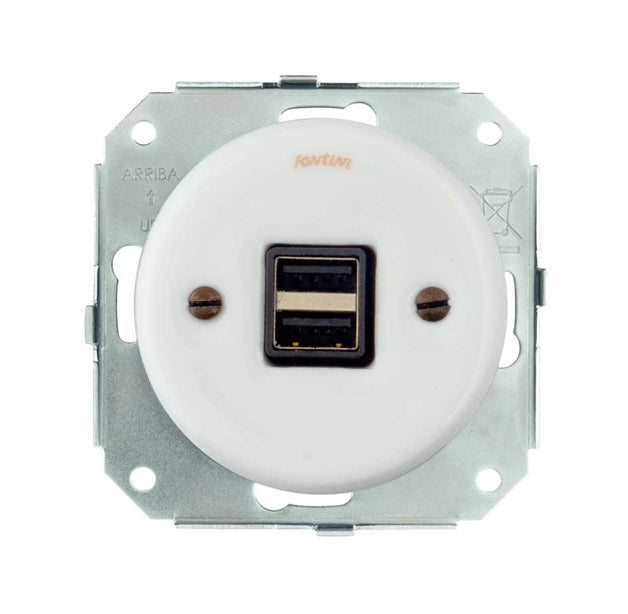 White Porcelain USB Outlet Cover - Insats Vit Porslin USB Uttag Garby Colonial - Perfect for Kitchen, Bathroom & Home Renovation Projects