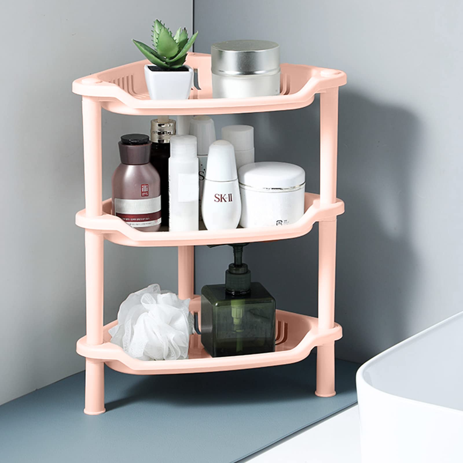 3-Tier Plastic Bathroom Shelf Stand with Hooks - Space Saving Corner Storage Rack for Shower, Kitchen & Bathroom Organization - Multipurpose Holder for Toiletries, Sponges & Cleaning Supplies (White) - Perfect for Small Bathrooms, Apartments & Dorm Rooms