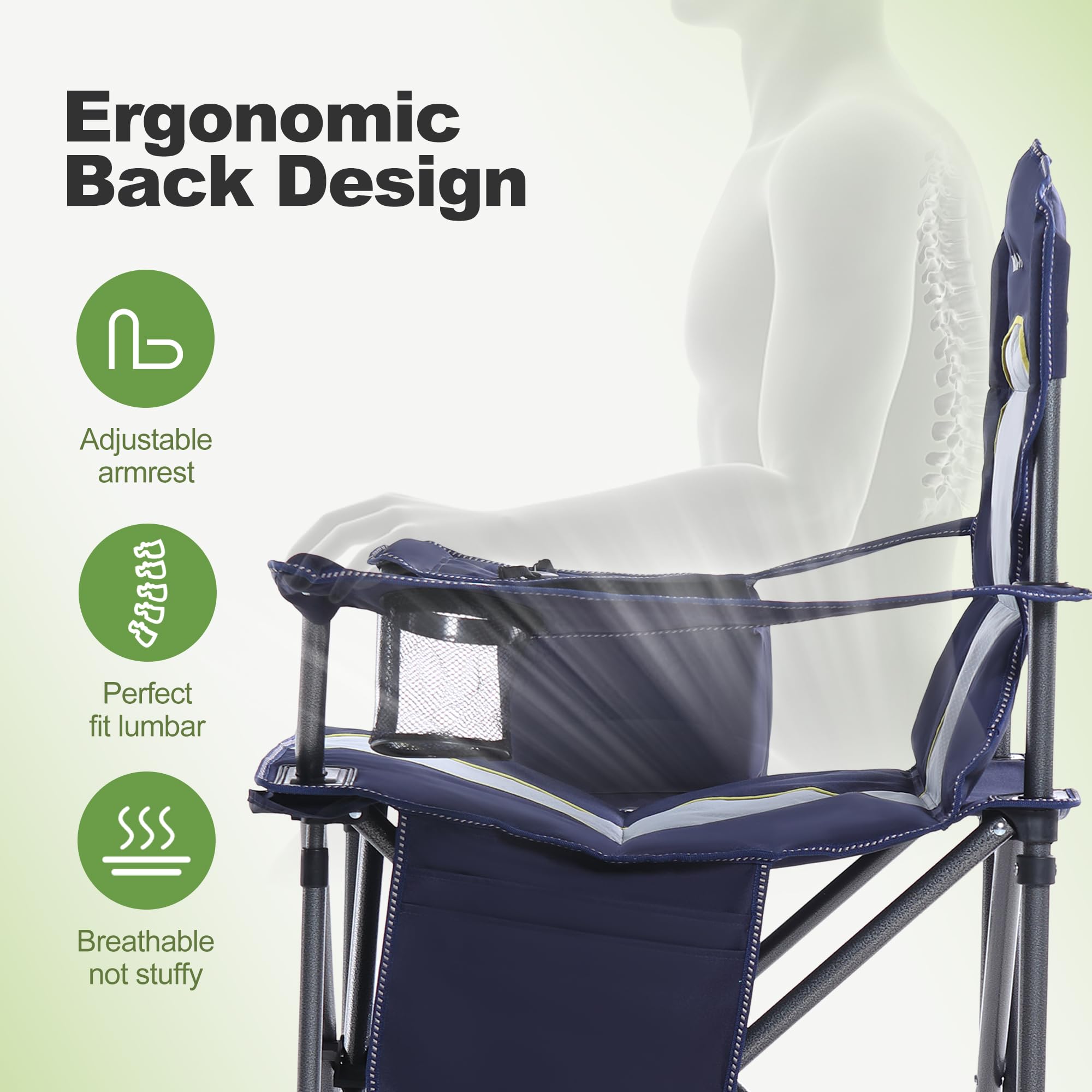 LET'S CAMP Oversized Folding Camping Chair - Heavy Duty Portable Outdoor Chair with Cup Holder, Storage Pocket & Cooler Bag - Supports 450LBS - 2 Pack Blue - Perfect for Camping, Beach, Backyard, Picnic, Fishing, and Outdoor Events