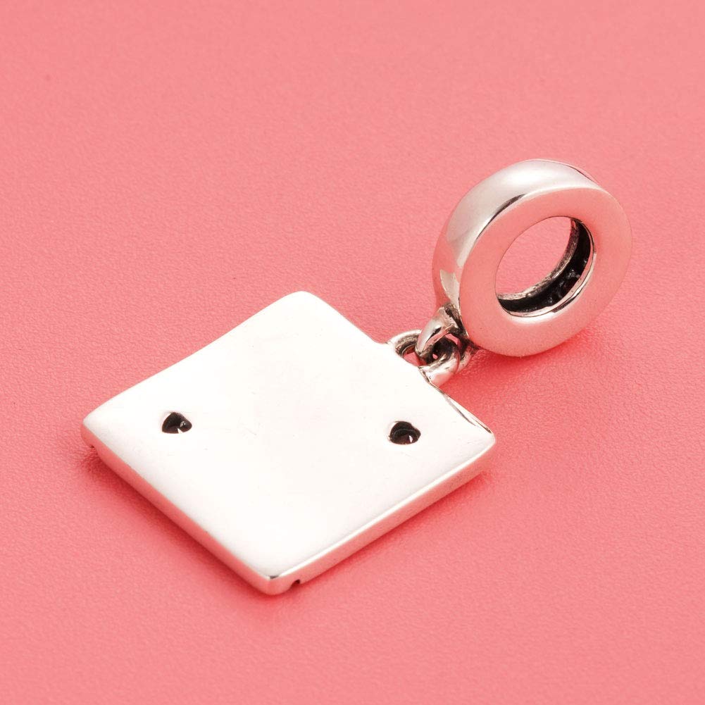 925 Sterling Silver Family Love Square Pendant Charm - Dangle Beads for European Charm Bracelets & Necklaces | Perfect for Gifts, Anniversaries, and Mother's Day