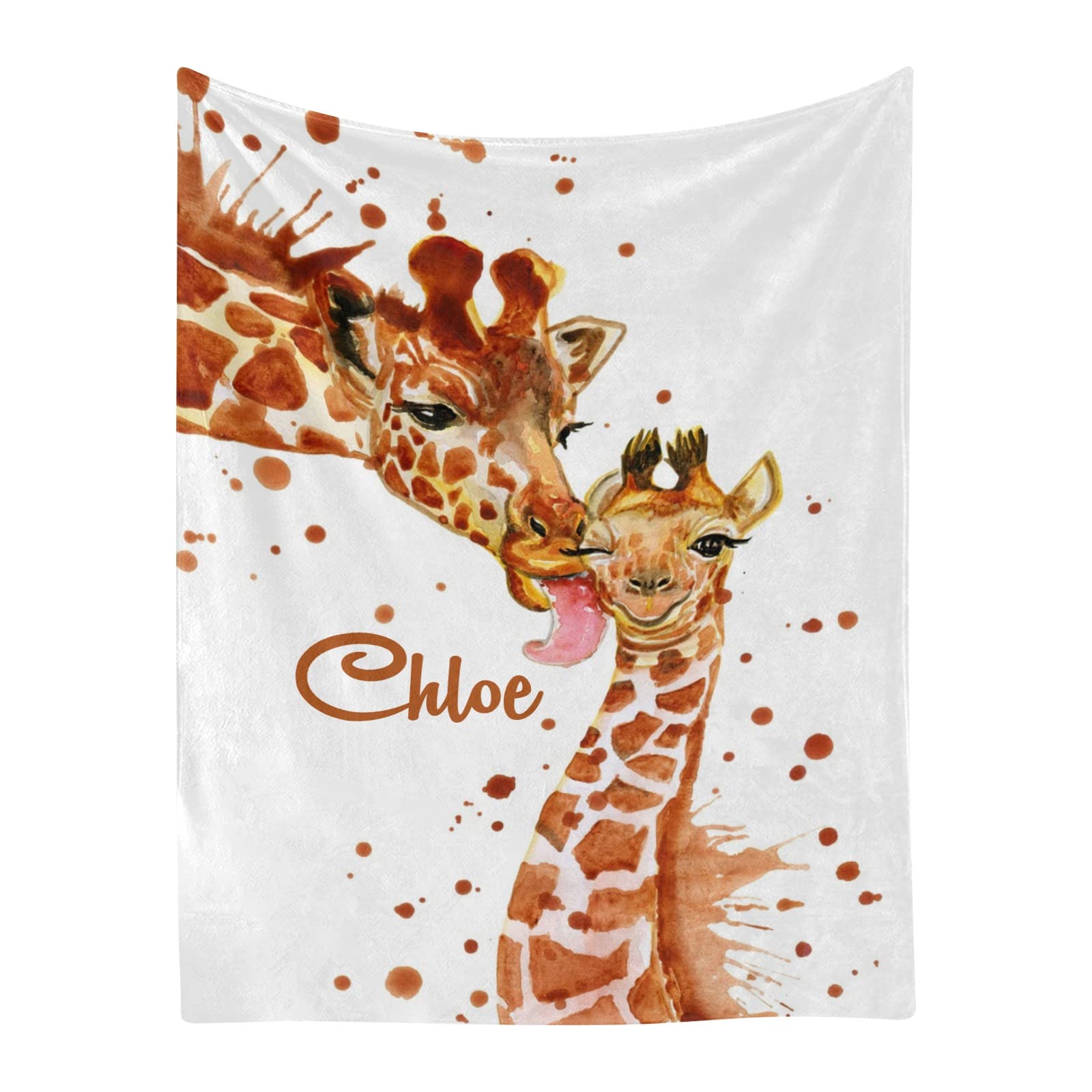 Personalized Baby Blanket with Watercolor Giraffe Design - Custom Fleece Swaddling Blanket 30x40 Inches for Newborns, Boys, Girls & Kids - Perfect for Nursery, Milestone Photos & Gift Giving