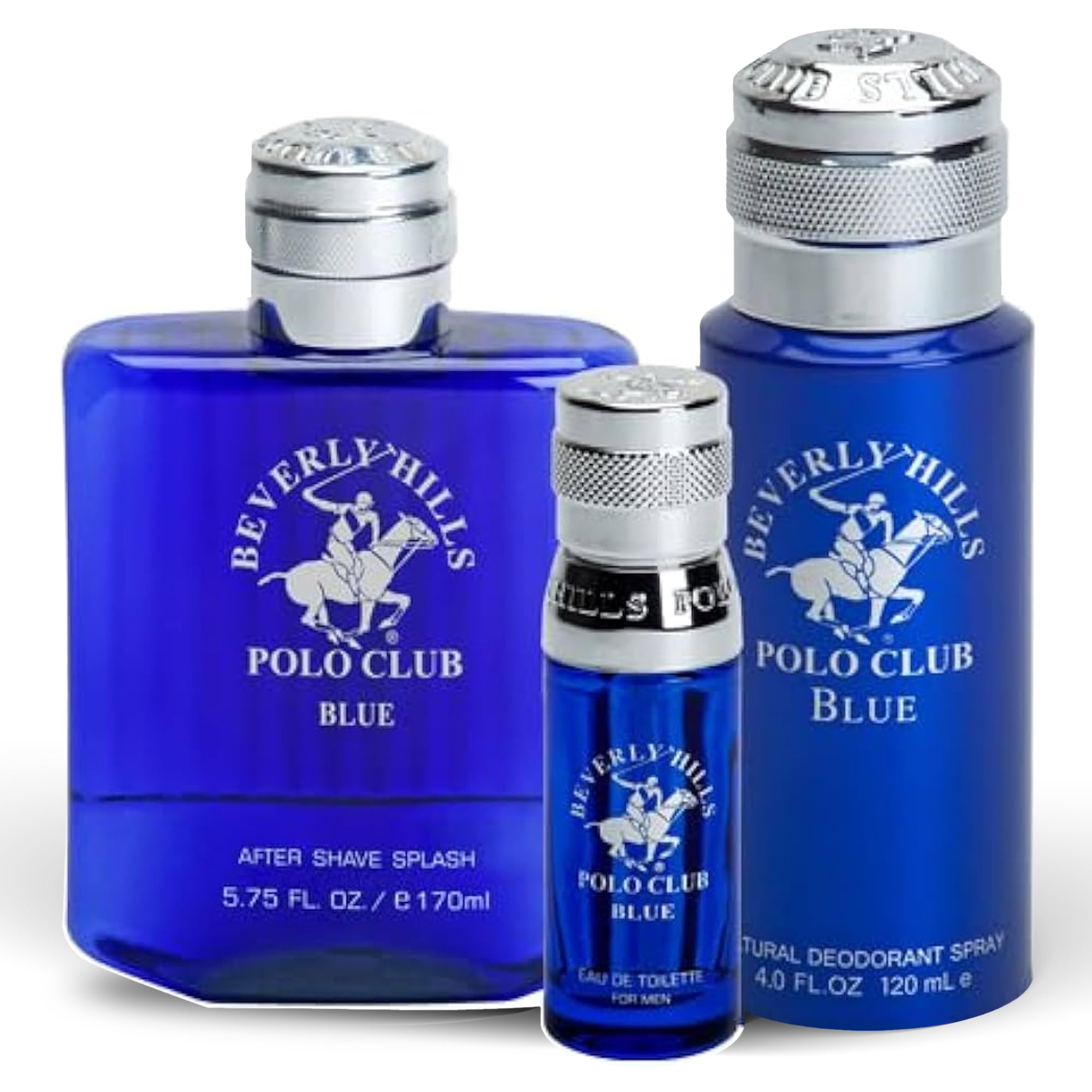 Beverly Hills Polo Club BHPC Men's Essential Cologne Gift Set - Eau De Toilette, Deodorant Body Spray & After Shave Lotion (Blue) | Premium Fragrance Trio for Men | Perfect for Gifts, Date Nights & Special Occasions