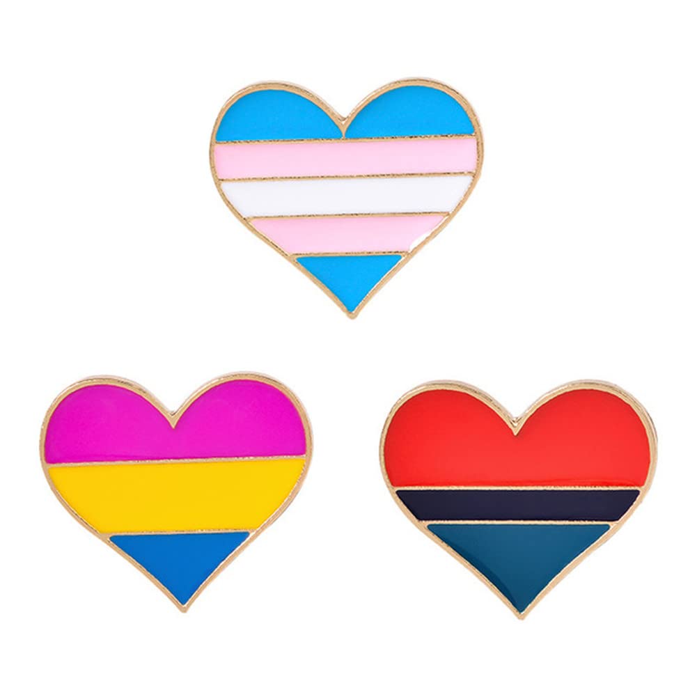 3Pcs LGBT Rainbow Heart Enamel Pins - Cute Cartoon Brooches for Women's Clothing, Bags & Accessories - LGBTQ Pride Jewelry Gift for Her - Perfect for Pride Month, Parties & Everyday Wear