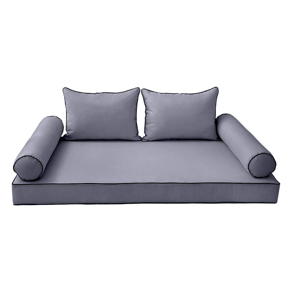 Prolinemax Outdoor Style 4 Twin-XL Contrast Trim Daybed Mattress Bolster Pillow Fitted Sheet Cover Only - AD001 | Perfect for Patio Furniture, Guest Beds & Dorm Room Decor