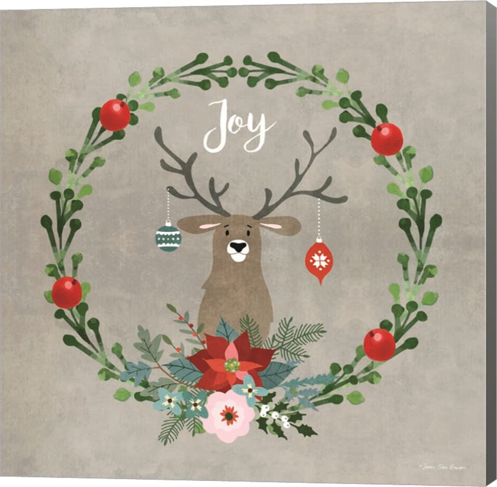 Seven Trees Design Christmas Deer Canvas Wall Art - 16x16 Inches Museum Wrapped with Gray Sides - Holiday Home Decor for Living Room, Bedroom & Office