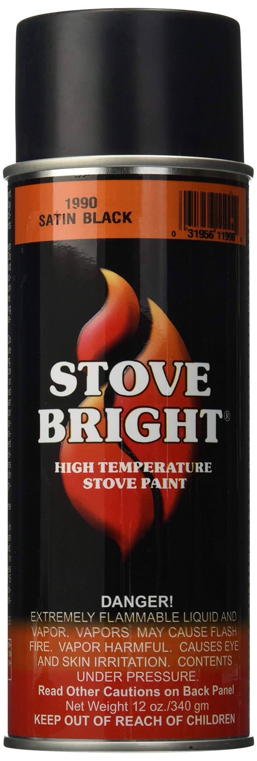 Forrest Paint 1990 Stove Bright Paint - Satin Black (4-Pack) - High Heat Resistant Coating for Wood Stoves, Fireplaces, Grills & Metal Surfaces