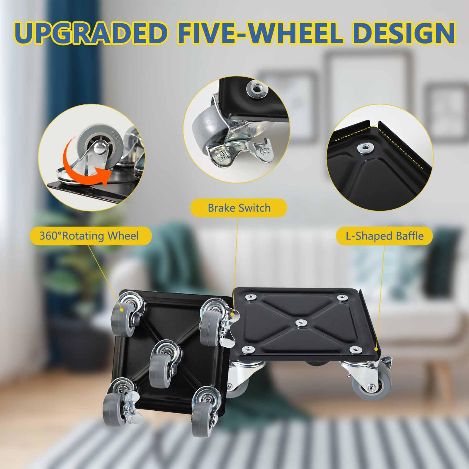 Heavy Duty 5-Wheel Furniture Dolly Slider with Brakes - 2860 lbs Capacity for Moving Sofas, Refrigerators & Appliances | Universal Moving Tool for Home, Office & Warehouse Relocation