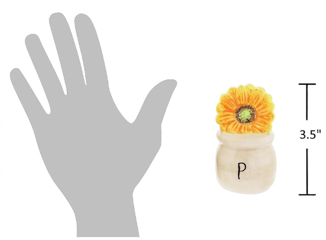 Ceramic Sunflower Salt and Pepper Shakers - Cute Floral Kitchen Decor for Dining Table, Picnics, and Gift Giving