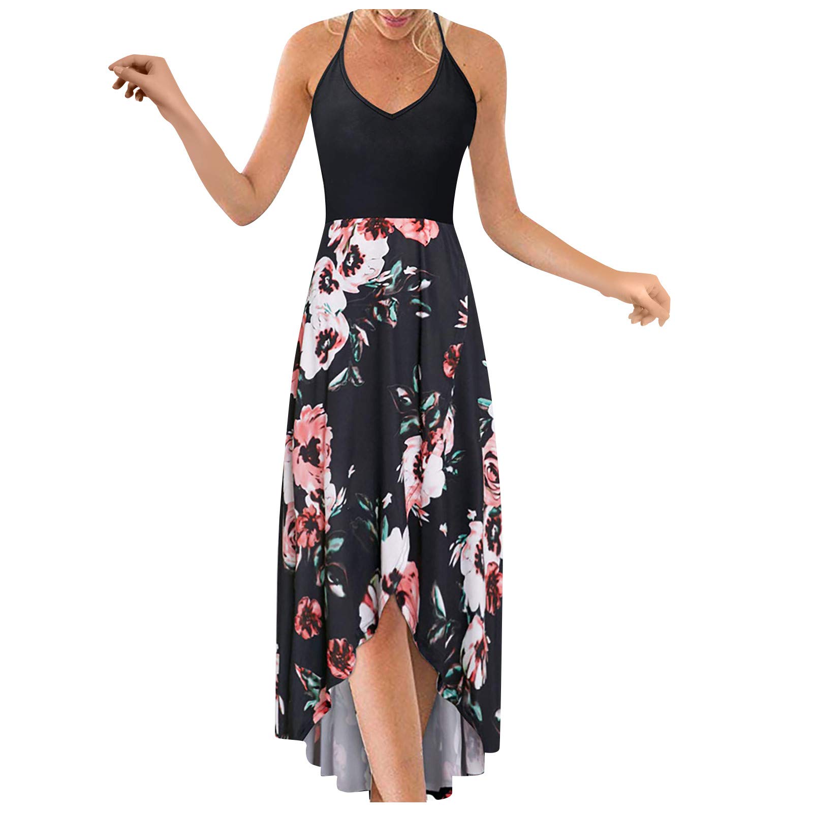 ONHUON Women's Boho Tie Dye Maxi Dress - Sleeveless V-Neck Loose Fit Plus Size Long Dress for Summer Beach Vacation, Pool Party & Casual Outings