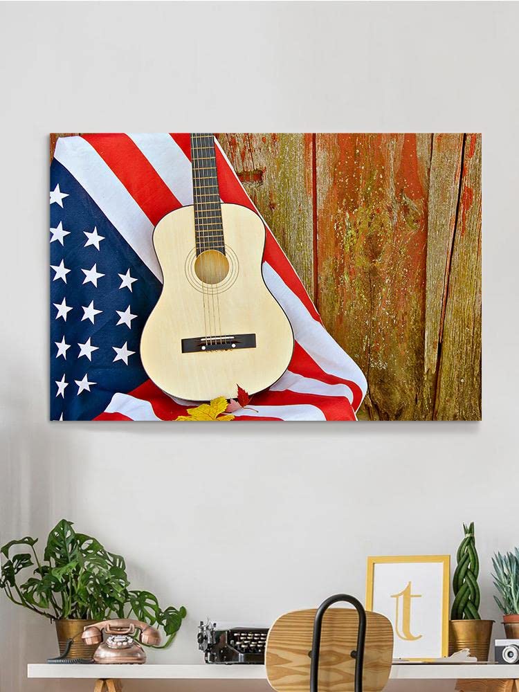 American Flag Guitar Wrapped Canvas Wall Art - Patriotic Music Decor for Home, Office & Studio