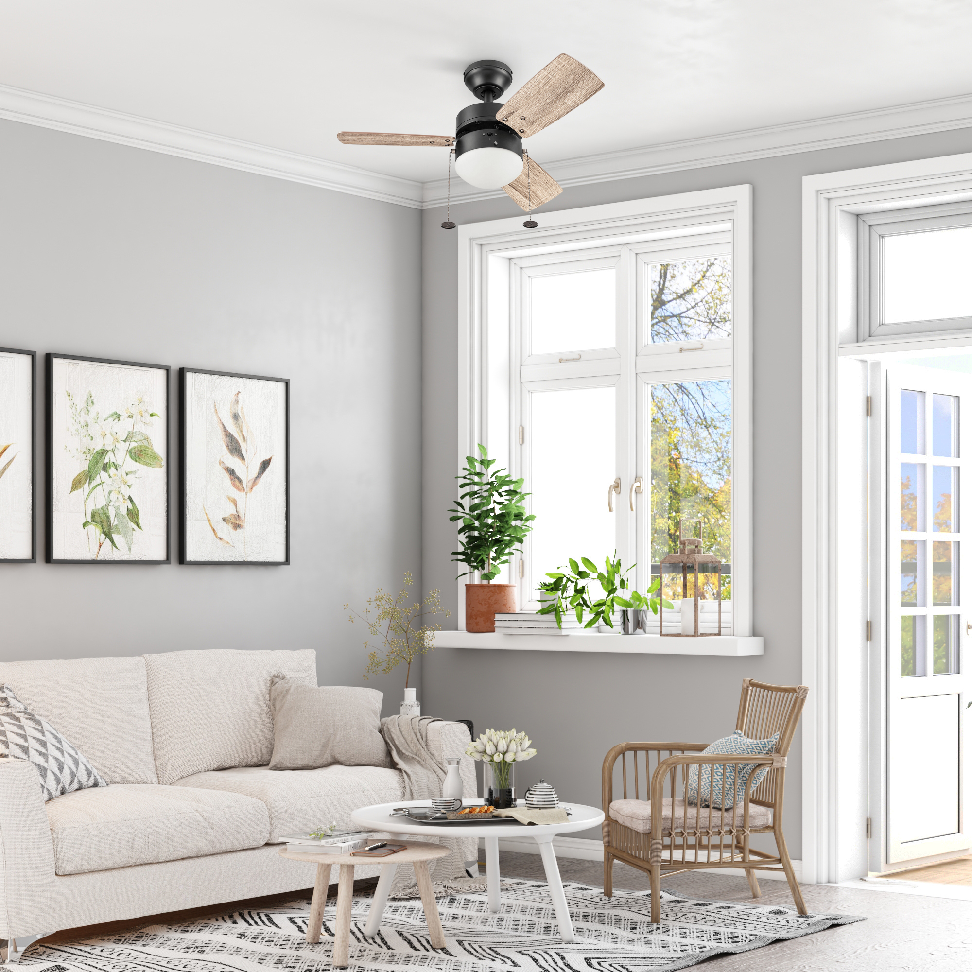 30 Inch Rawling Espresso Ceiling Fan with Pull Chain - Modern Indoor Ceiling Fan for Living Room, Bedroom, and Office - Energy Efficient Quiet Operation