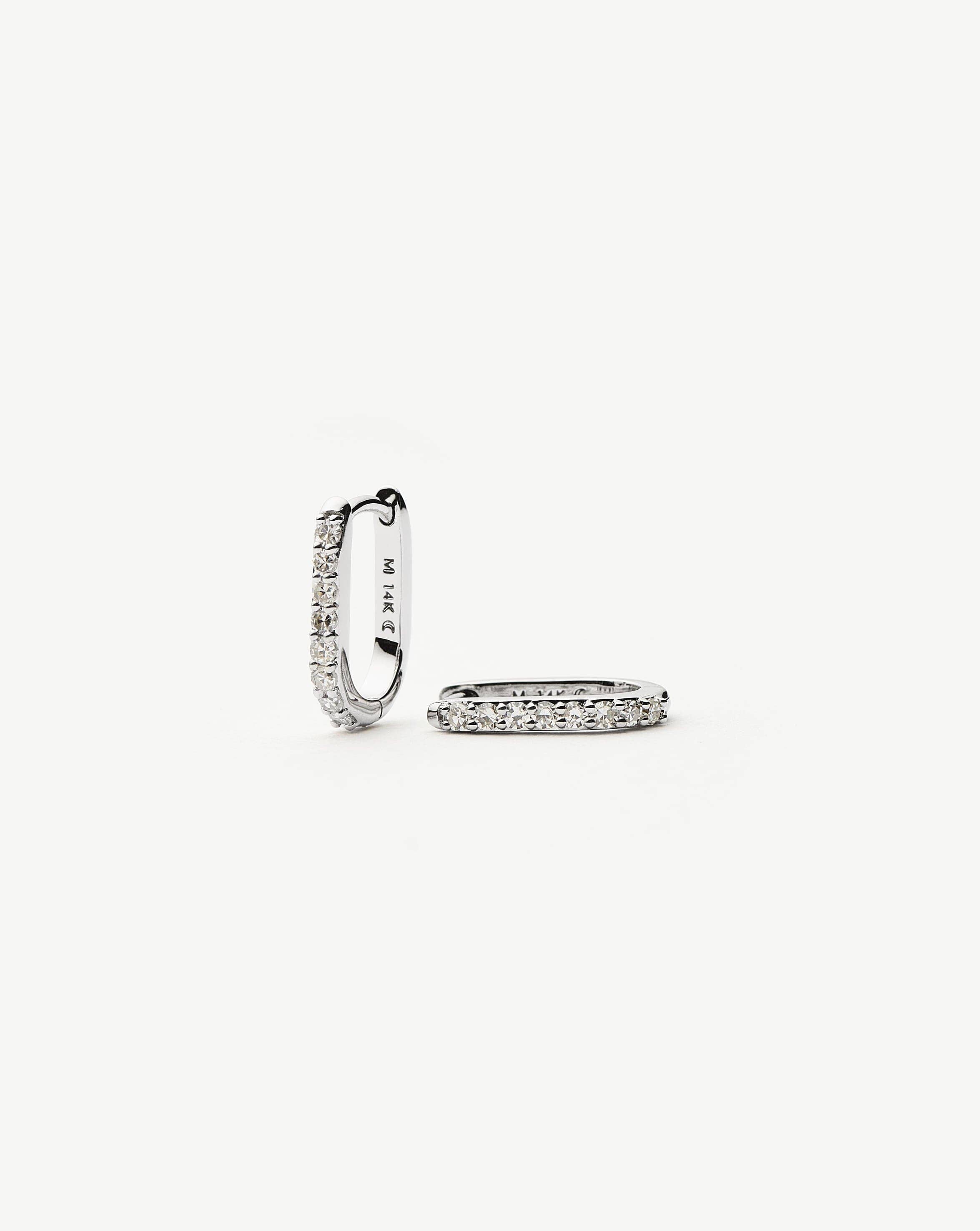 14k Solid White Gold Diamond Ovate Mini Hoop Earrings | Elegant Everyday Jewelry for Women | Perfect for Work, Date Night & Special Occasions