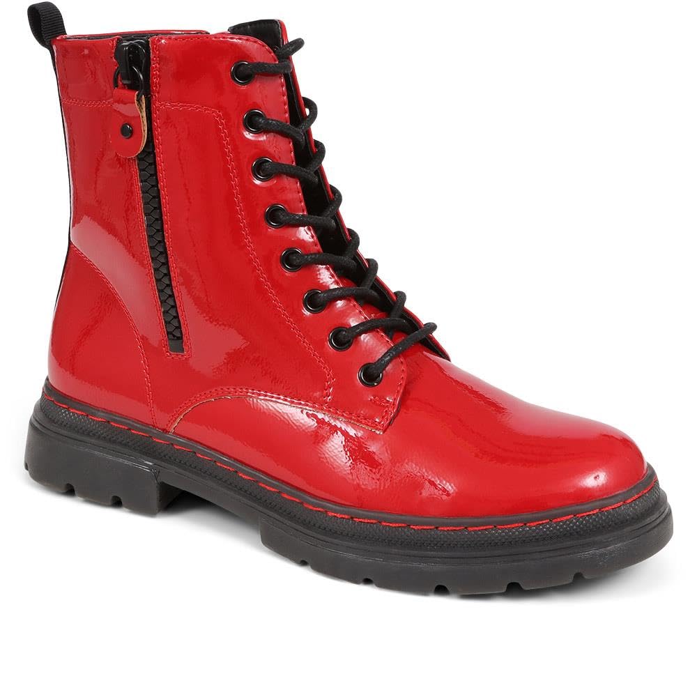 Pavers Women's Lace-Up Biker Boots - Stylish Faux Leather Motorcycle Boots for Women - Comfortable Casual Winter Boots with Cushioned Insole | Perfect for Riding, Street Fashion & Everyday Wear