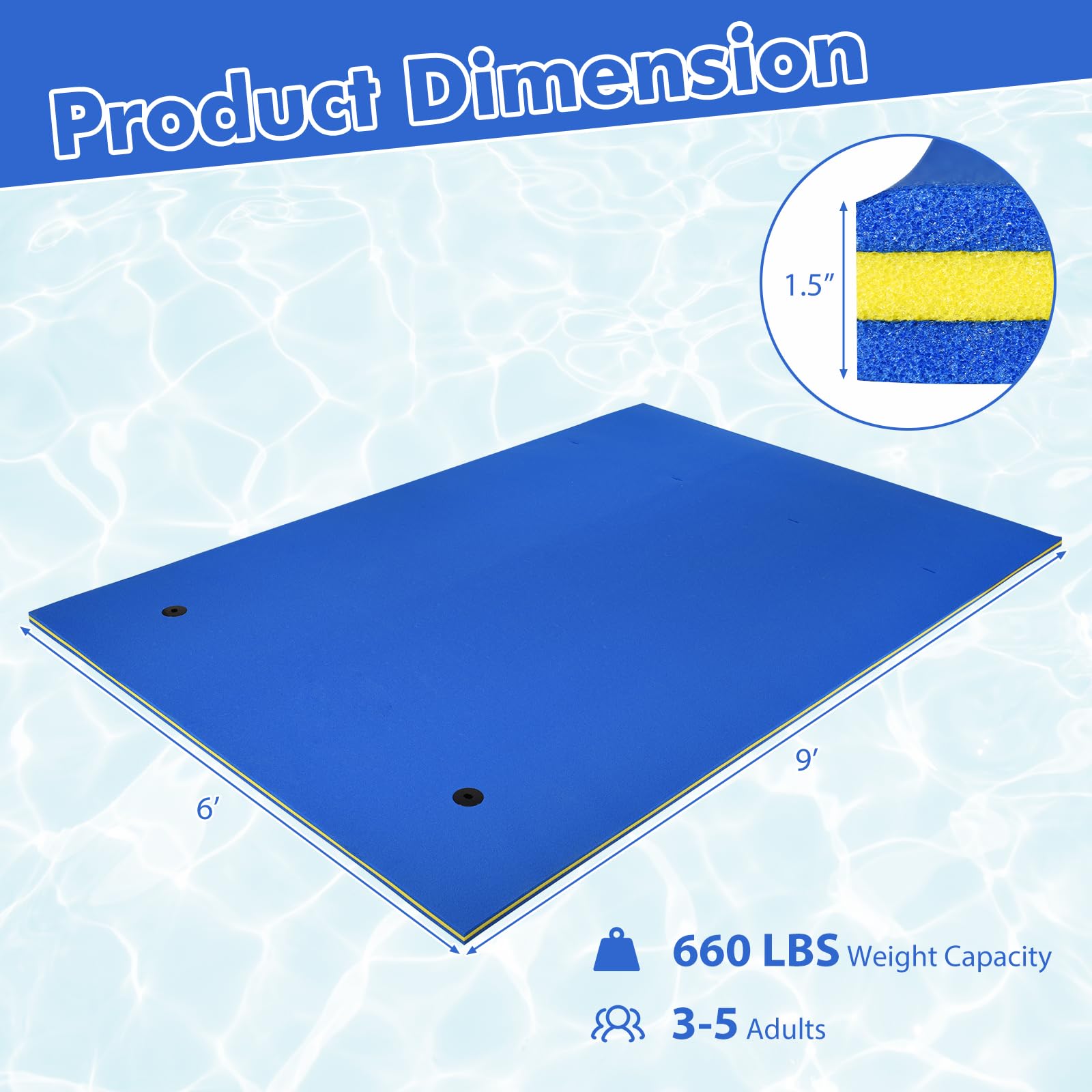 GYMAX Floating Water Pad - 9/18 FT x 6 FT Inflatable Foam Mat with Rolling Pillow | 3-Layer Floating Island for Pool, Lake, Beach, Ocean | Perfect for Swimming, Relaxing & Summer Water Activities