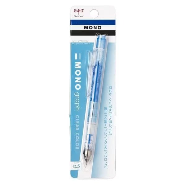 Tombow MONO Graph Mechanical Pencil - Clear Barrel, 0.5mm Lead, Eraser Refillable - Perfect for Writing, Sketching, and Technical Drawing
