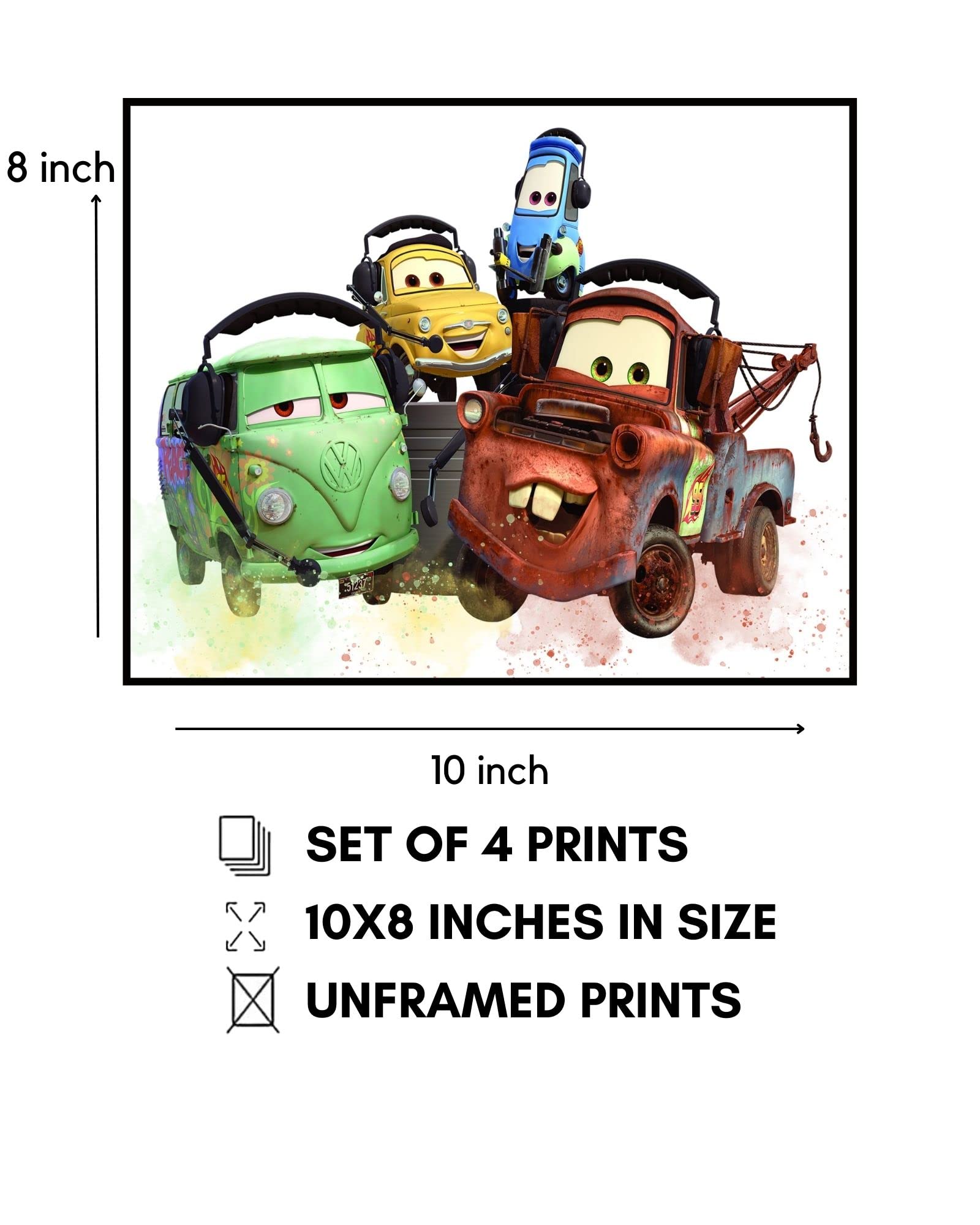 Cars Movie Poster - 8x10 Inch Unframed Wall Art Decor for Kids & Boys Room, Birthday Party, Bedroom - Disney Pixar Themed Room Decoration