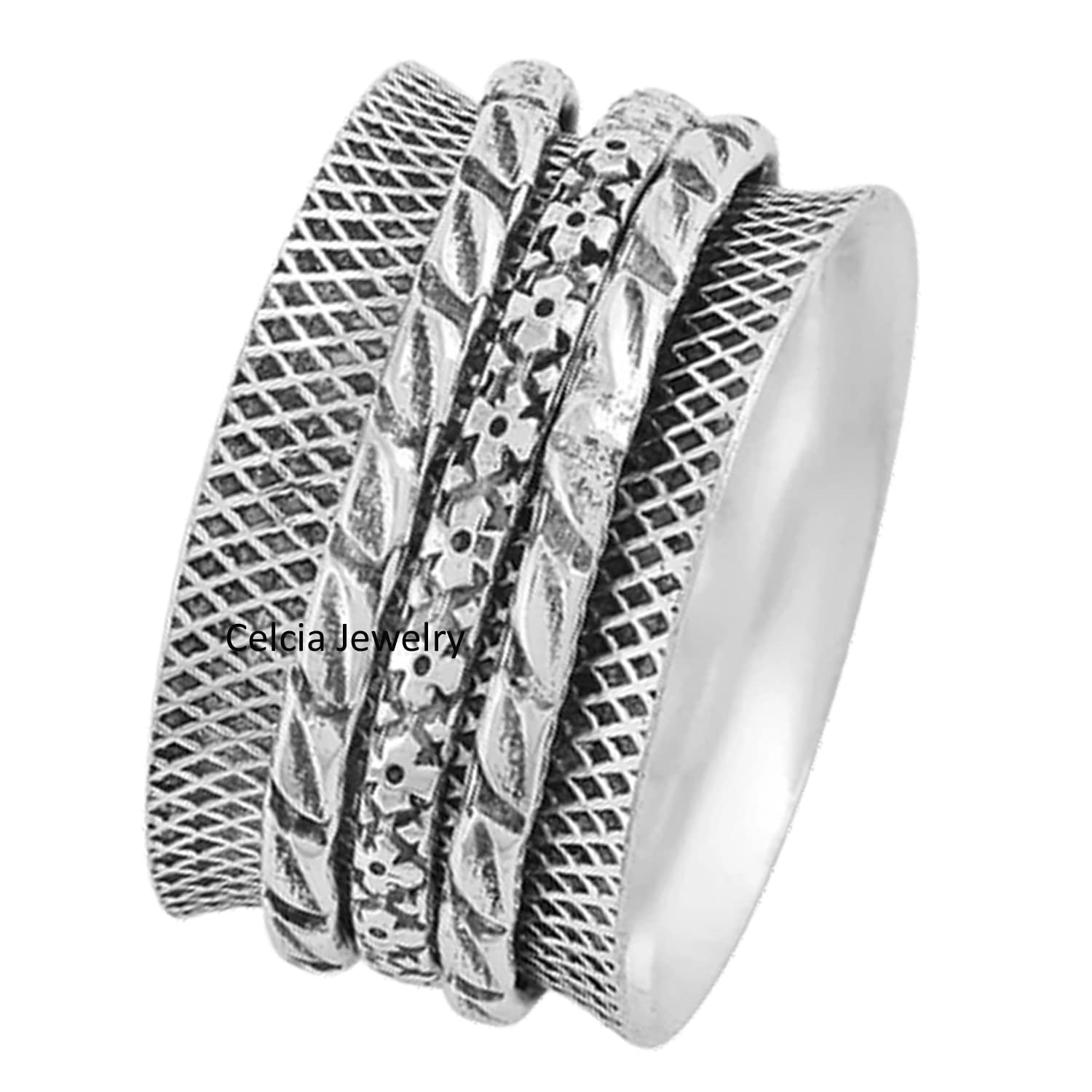 925 Sterling Silver Spinner Ring for Anxiety Relief & Meditation - Stress Relief Fidget Jewelry for Women - Dainty Stackable Ethnic Ring (Size 7) - Perfect for Daily Wear, Yoga & Mindfulness Practice