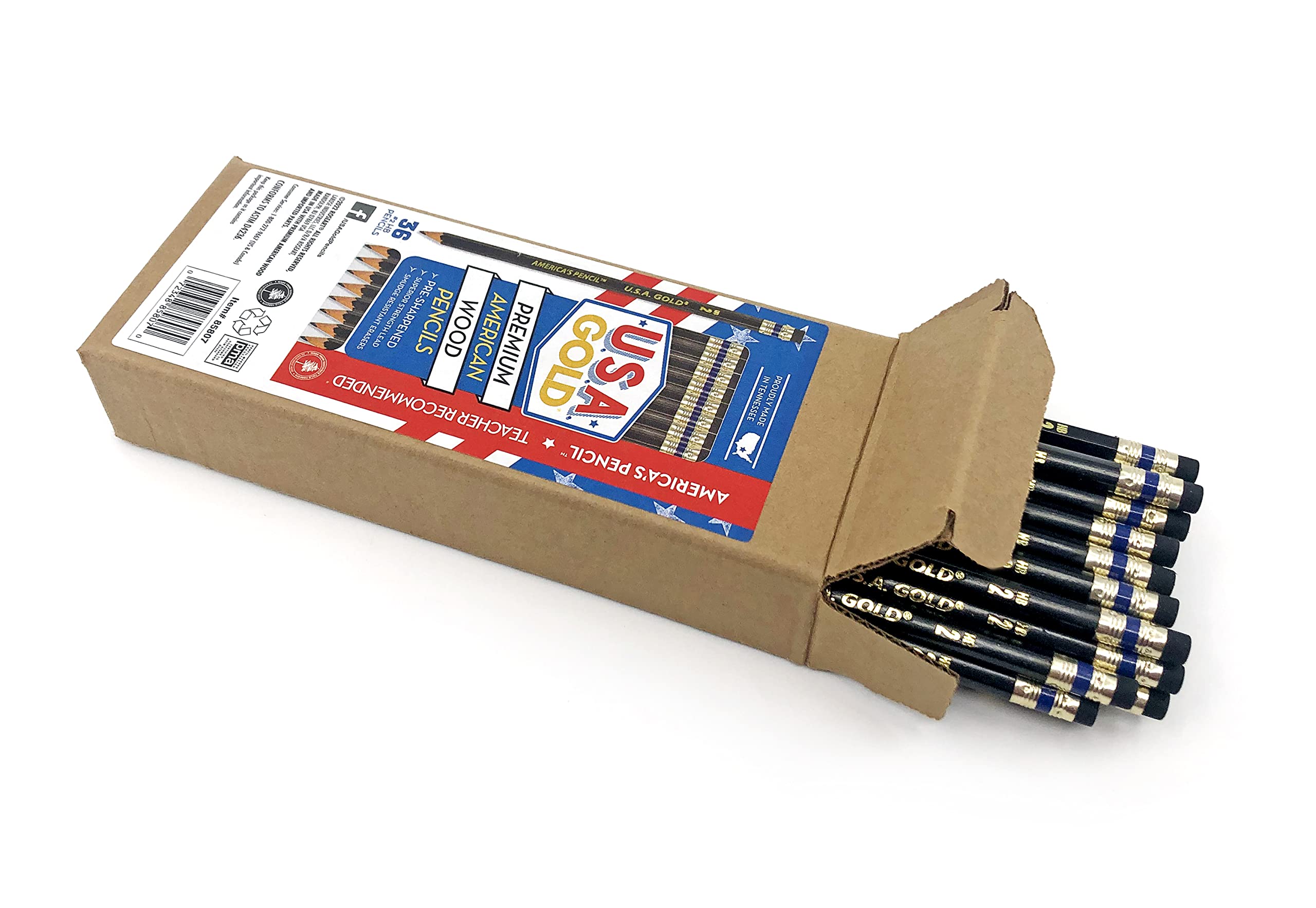 RoseArt USA Gold Pre-Sharpened #2 HB Black Wood Pencils - 48 Pack for School, Office & Art Drawing Supplies | Premium American Made Writing & Sketching Pencils