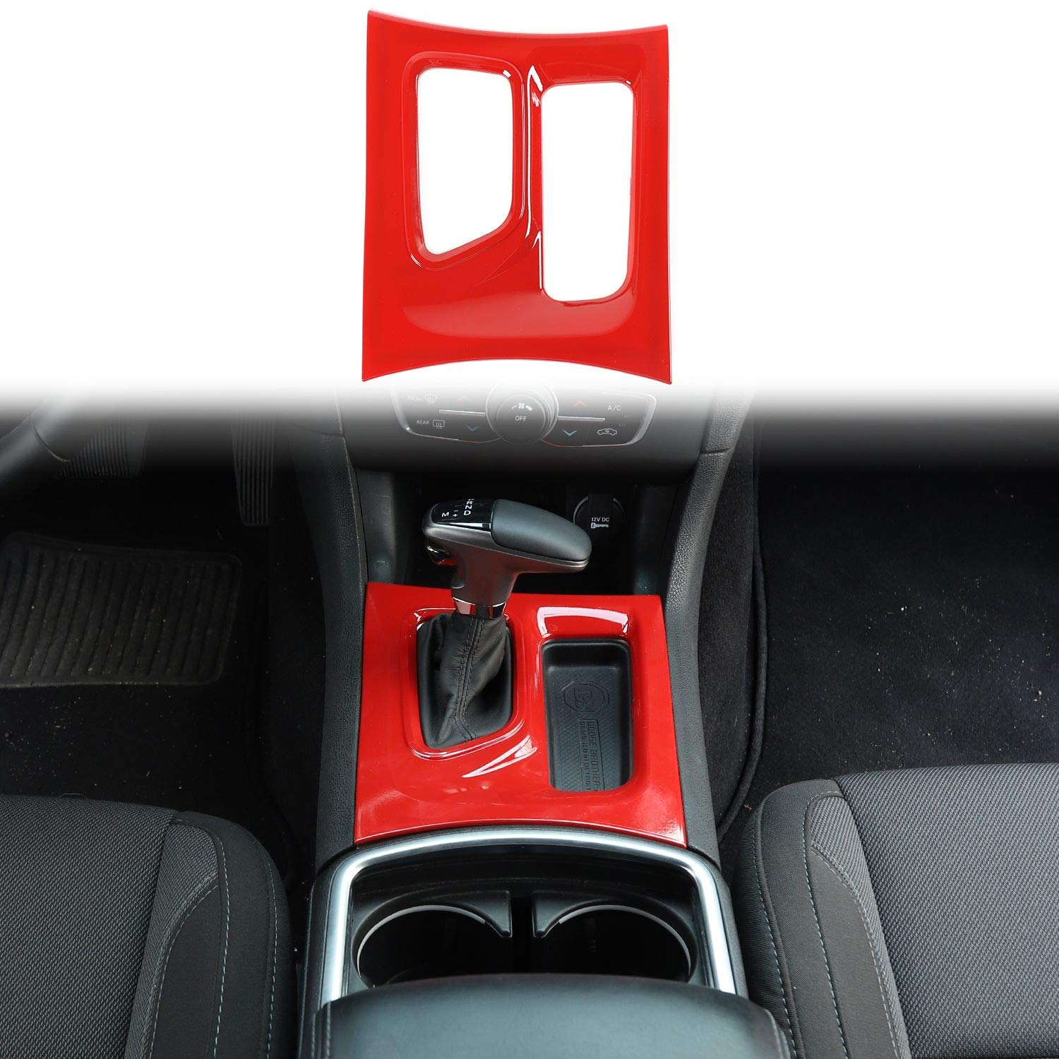 Premium ABS Red Gear Shift Trim Panel for 2015-2024 Dodge Charger - Interior Console Upgrade Accessory | Enhances Driving Comfort & Style