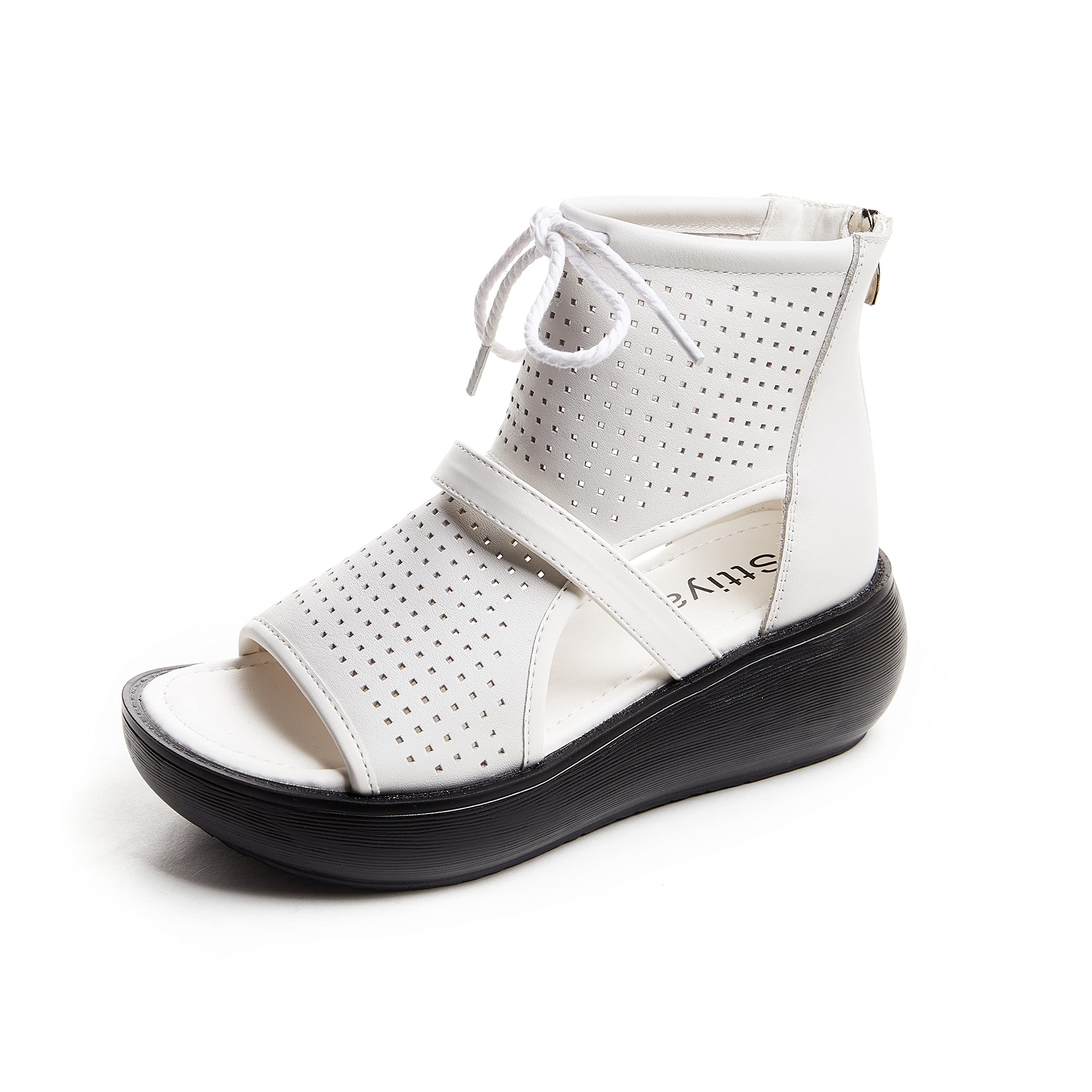 Women's High Top Leather Boot Sandals with Open Toe Cutout Design - Stylish Summer Ankle Boots for Walking, Travel & Casual Outfits