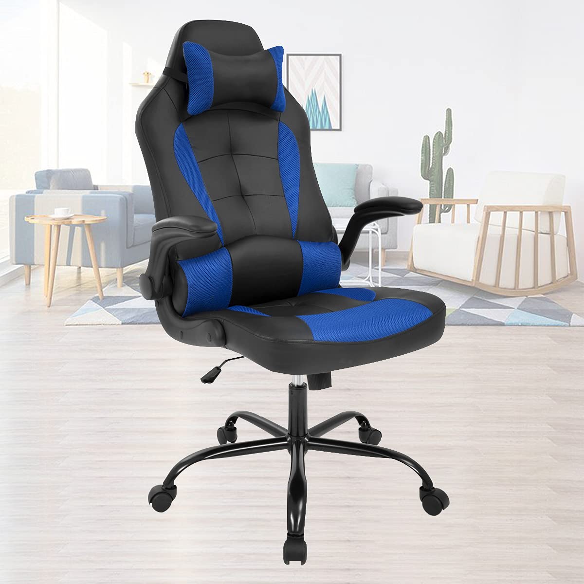 Ergonomic Gaming Chair - Adjustable High Back Office Chair with Headrest & Lumbar Support, Swivel Leather Computer Desk Chair for Home & Work (Blue) | Perfect for Gamers, Remote Workers & Home Office Setup
